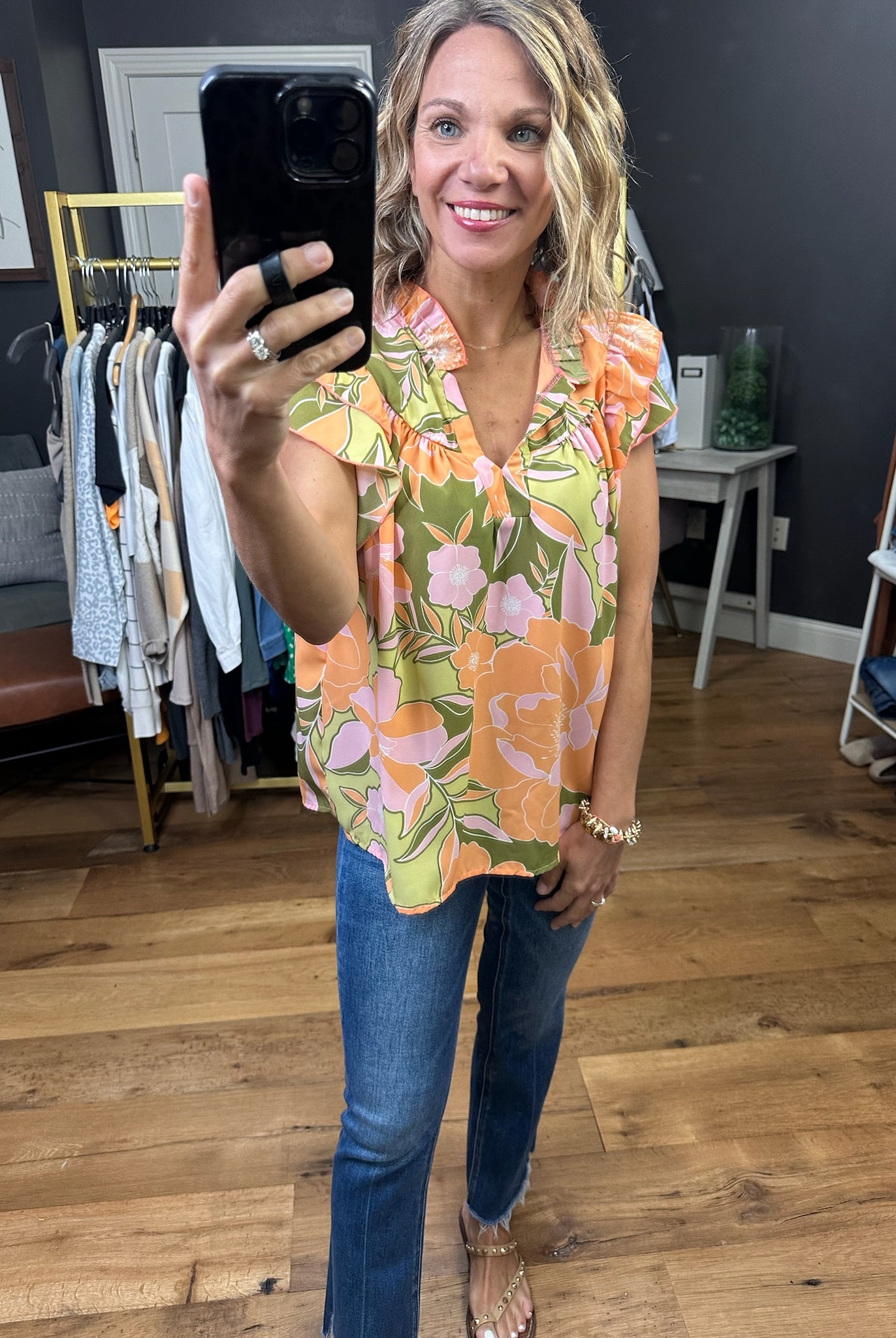 More Than Ever Floral Flutter Sleeve Top - Sage Multi-Short Sleeves-Ces Femme-Anna Kaytes Boutique, Women's Fashion Boutique in Grinnell, Iowa