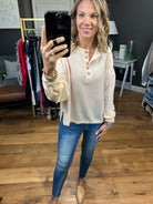 Major Feeling Henley Longsleeve Waffle Top - Oatmilk-Long Sleeves-Wishlist WL23-7680-Anna Kaytes Boutique, Women's Fashion Boutique in Grinnell, Iowa