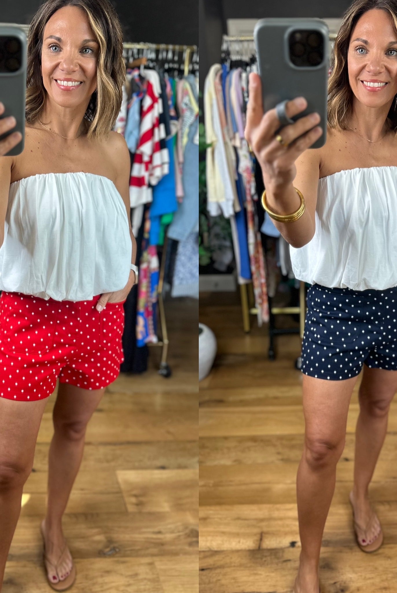 Lady Liberty Polka-Dot Shorts-Shorts-Entro-Anna Kaytes Boutique, Women's Fashion Boutique in Grinnell, Iowa