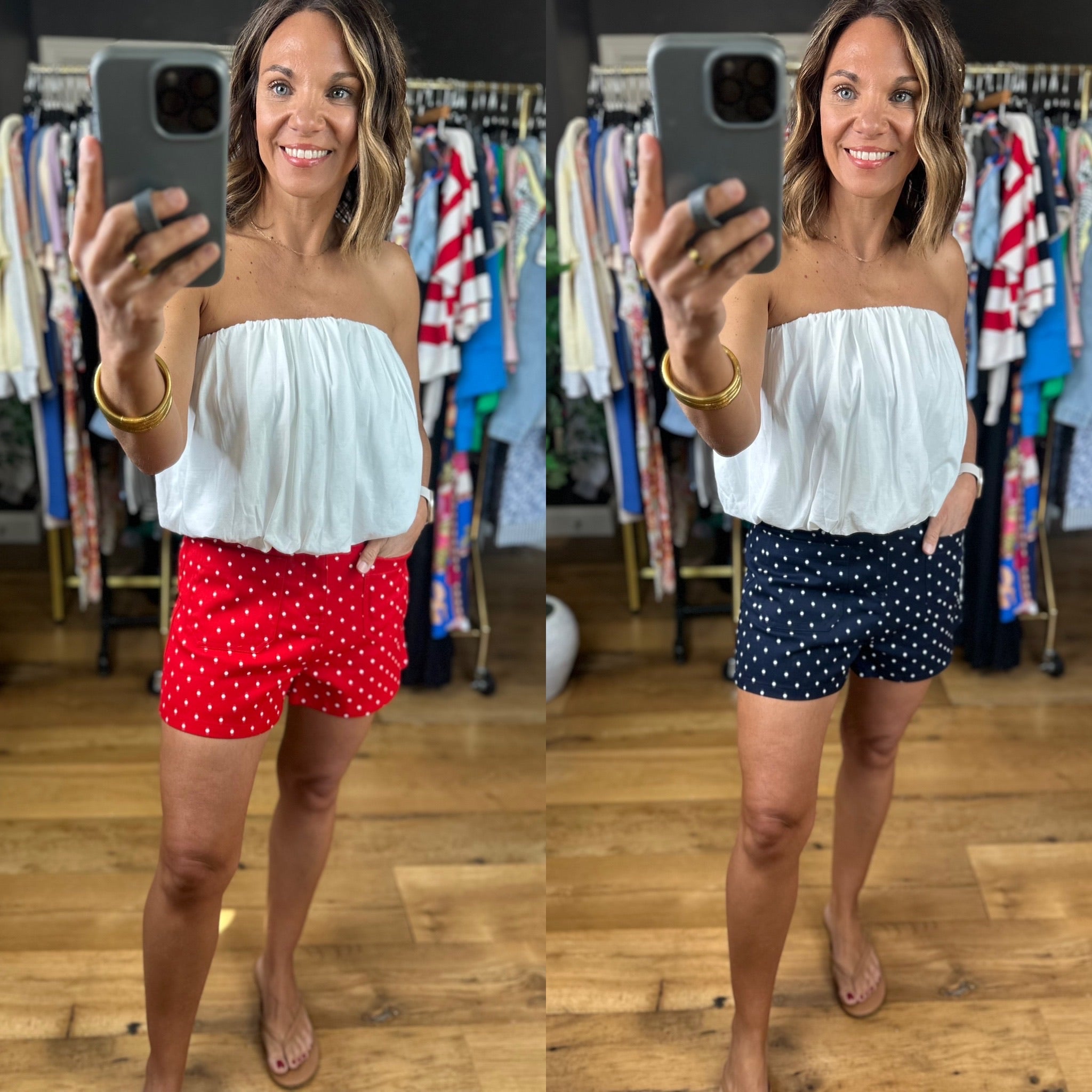 Lady Liberty Polka-Dot Shorts-Shorts-Entro-Anna Kaytes Boutique, Women's Fashion Boutique in Grinnell, Iowa