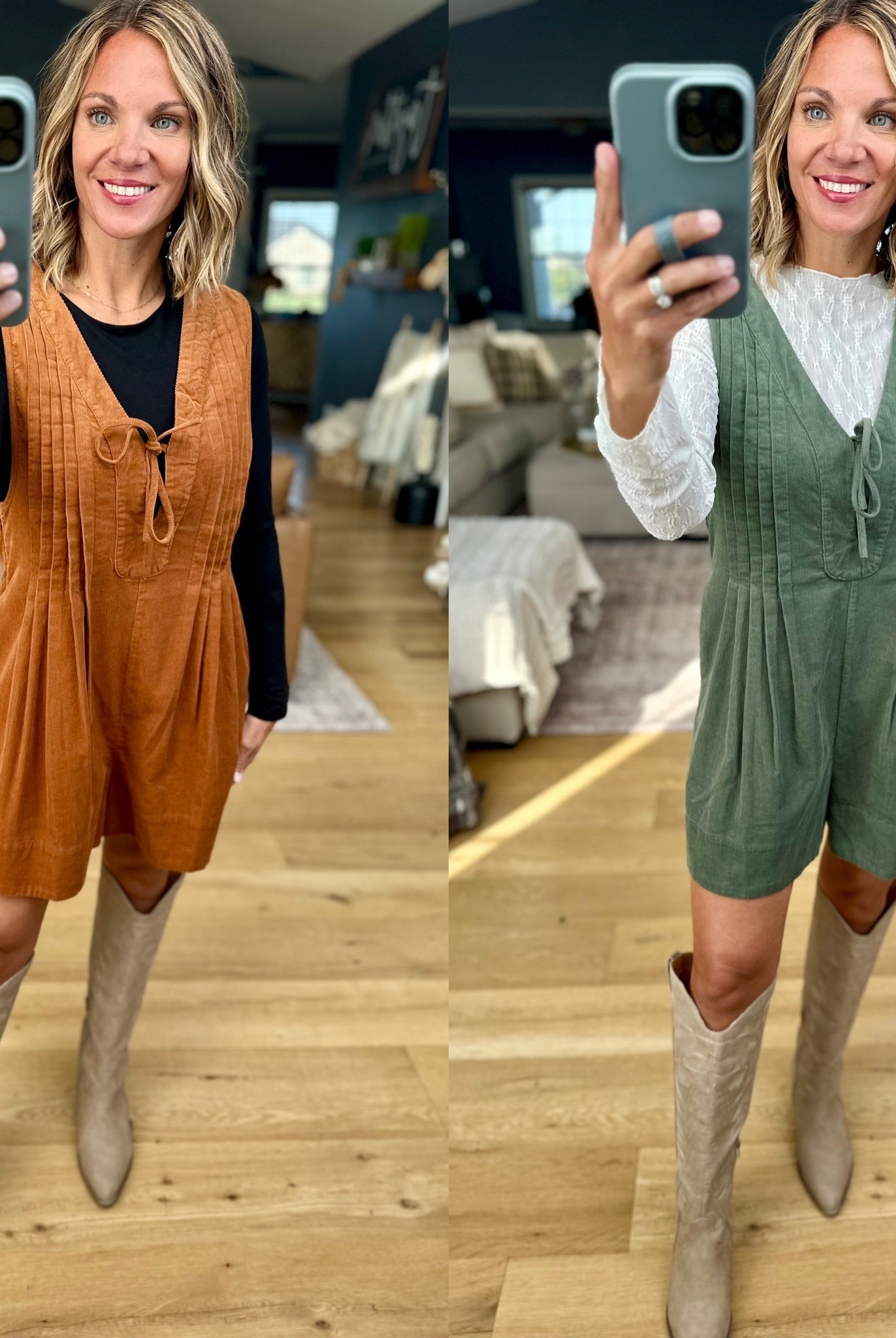 **Start With Fall Tie-Front Romper-Wishlist-Anna Kaytes Boutique, Women's Fashion Boutique in Grinnell, Iowa