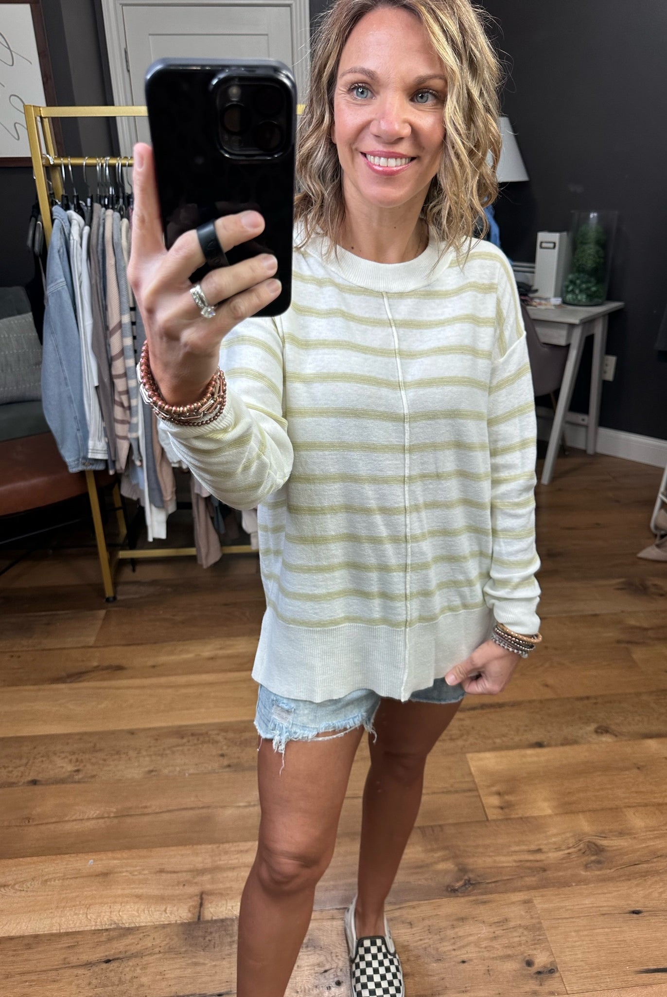 On The Verge Lightweight Striped Sweater - Sage-Sweaters-Be Cool 64039-Anna Kaytes Boutique, Women's Fashion Boutique in Grinnell, Iowa