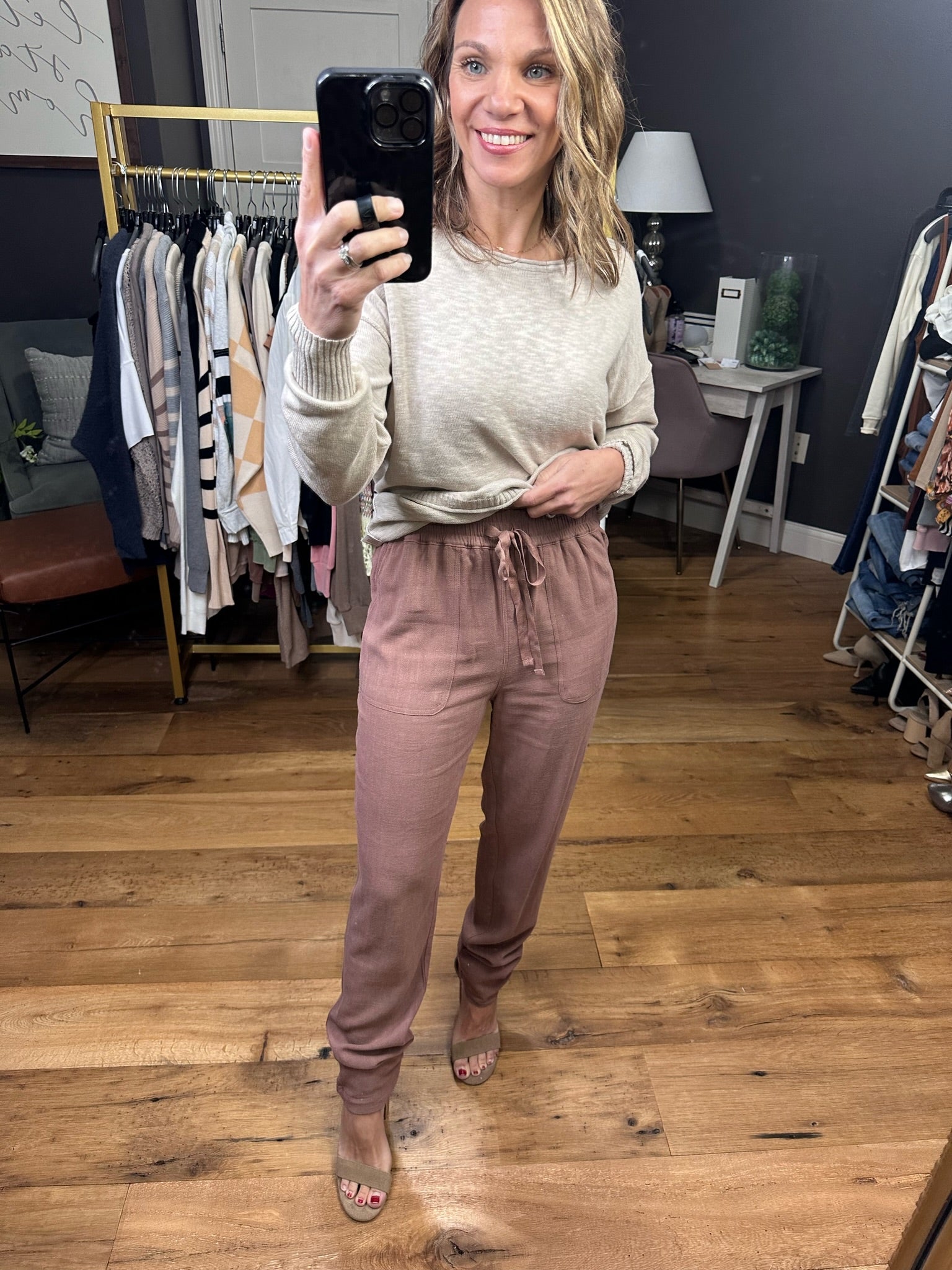 The Kenna Linen Drawstring Jogger - Clay-Joggers-Be Cool 42519-Anna Kaytes Boutique, Women's Fashion Boutique in Grinnell, Iowa