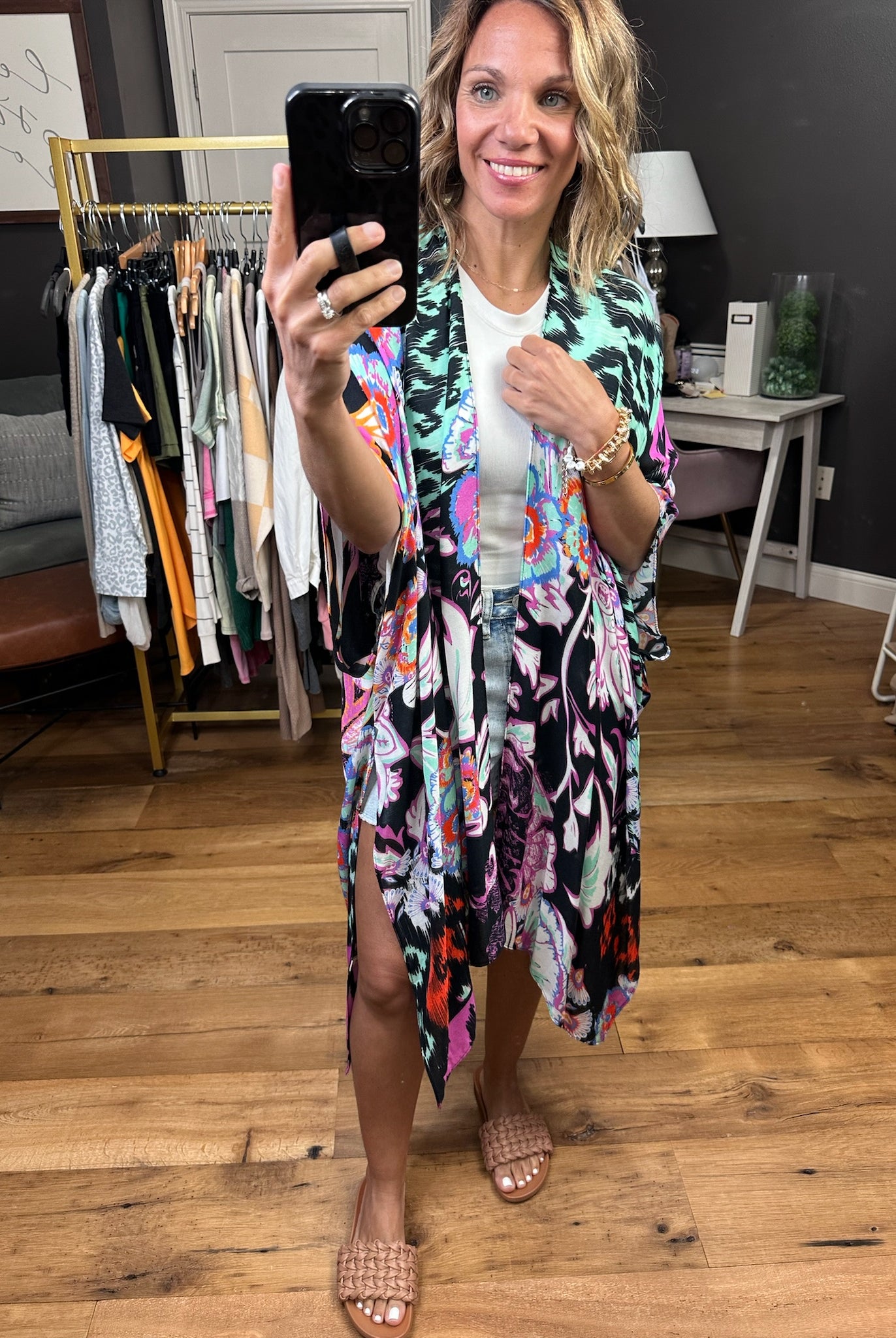 Making My Way Patterned Kimono - Black Multi-Kimonos-Urbanista 25u2299-Anna Kaytes Boutique, Women's Fashion Boutique in Grinnell, Iowa