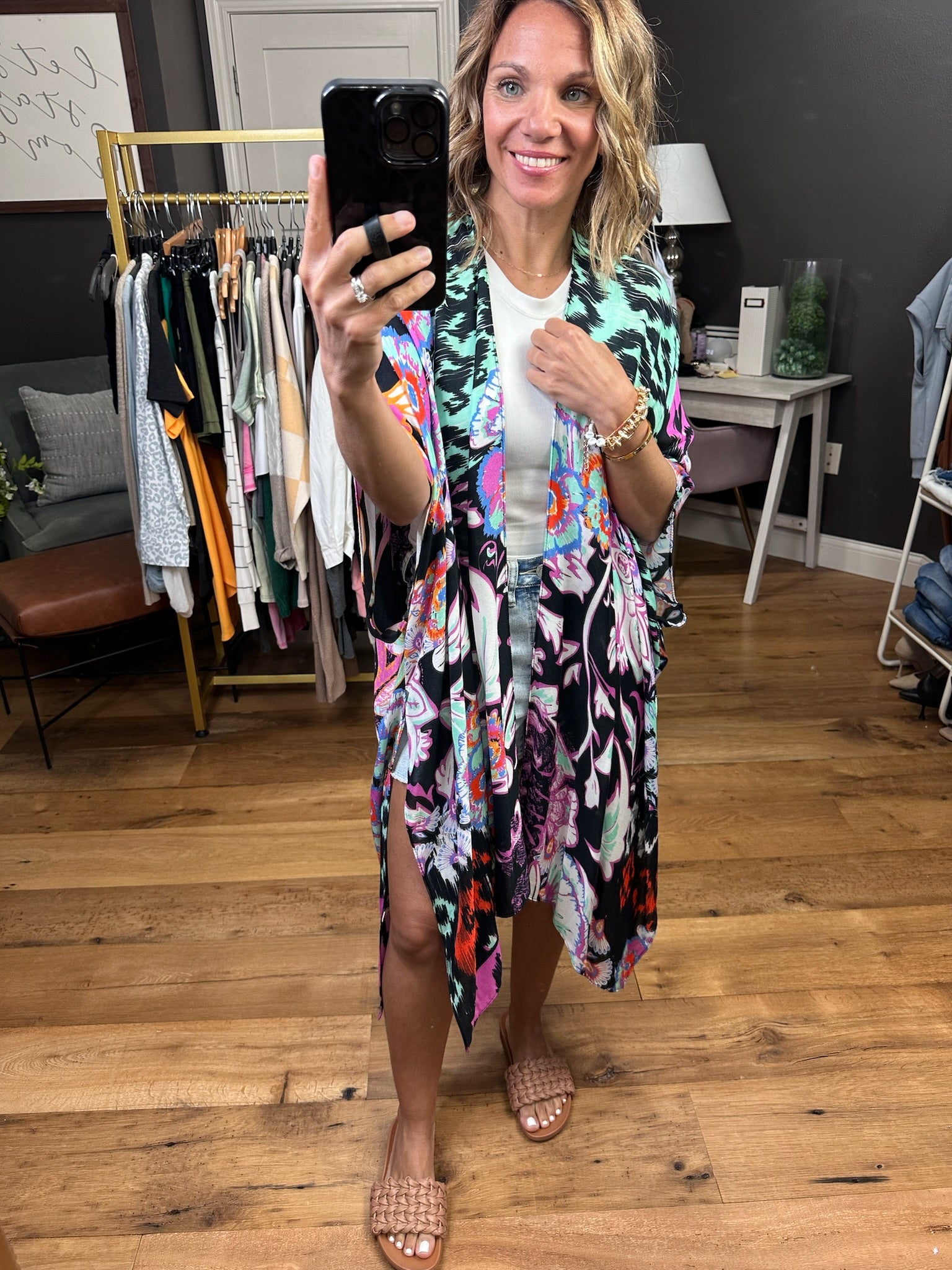 Making My Way Patterned Kimono - Black Multi-Kimonos-Urbanista 25u2299-Anna Kaytes Boutique, Women's Fashion Boutique in Grinnell, Iowa