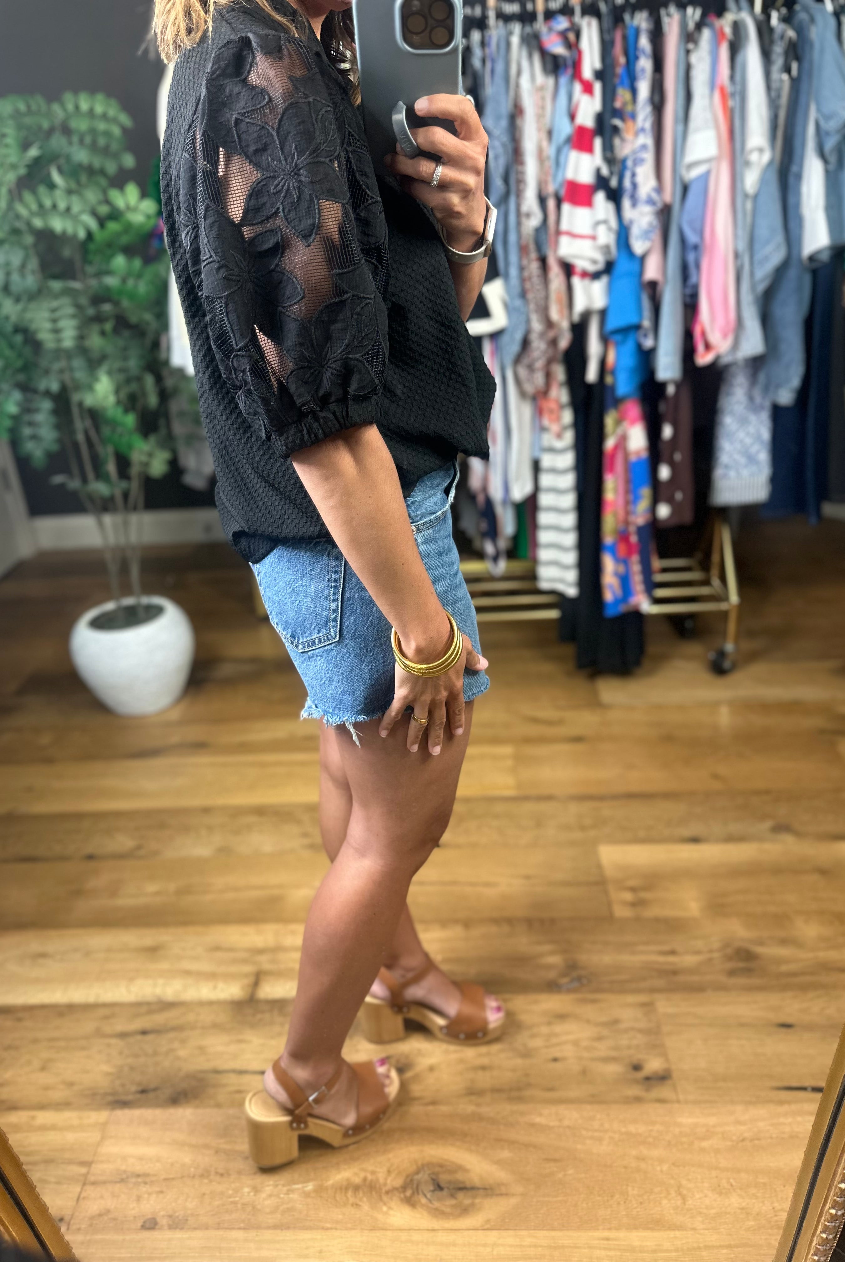 Just Us - Floral Detail Top-Short Sleeves-Umgee-Anna Kaytes Boutique, Women's Fashion Boutique in Grinnell, Iowa
