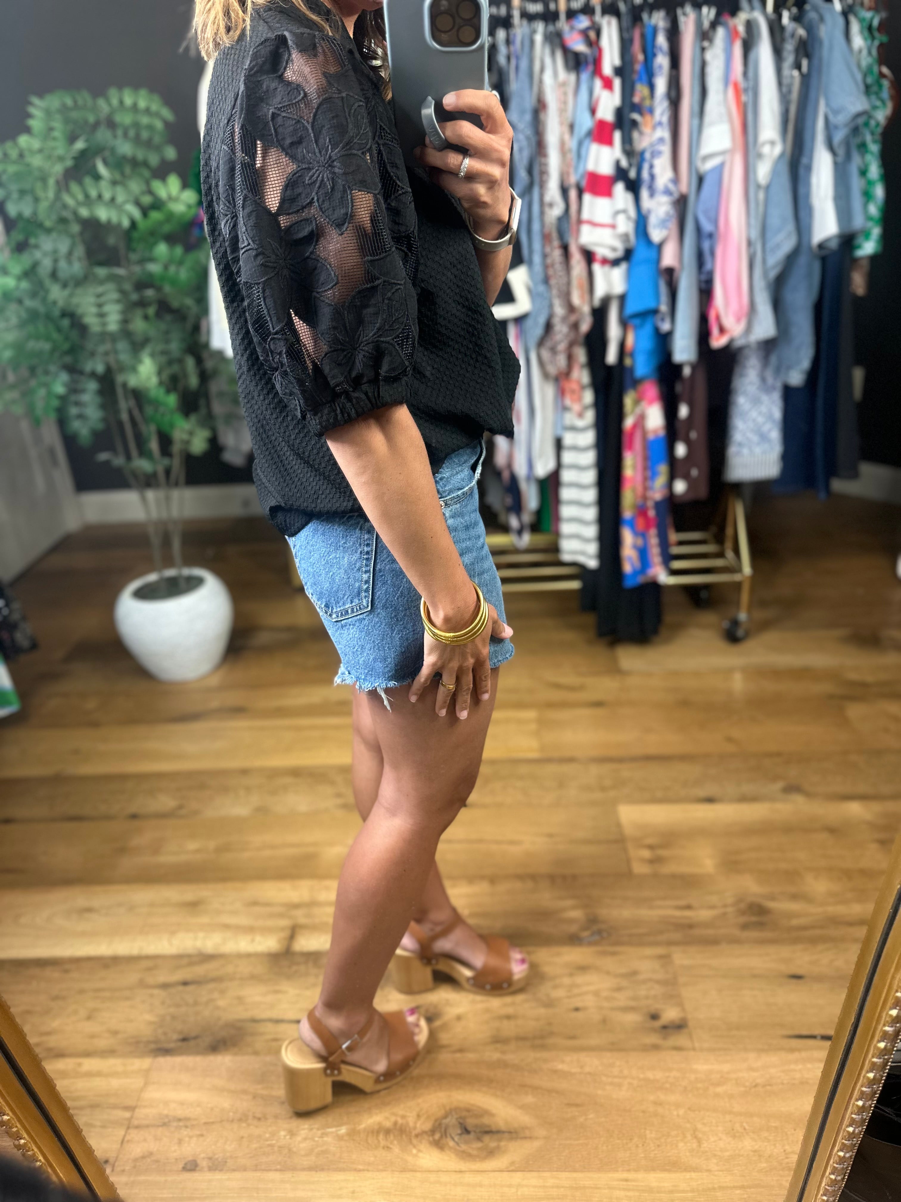 Just Us - Floral Detail Top-Short Sleeves-Umgee-Anna Kaytes Boutique, Women's Fashion Boutique in Grinnell, Iowa