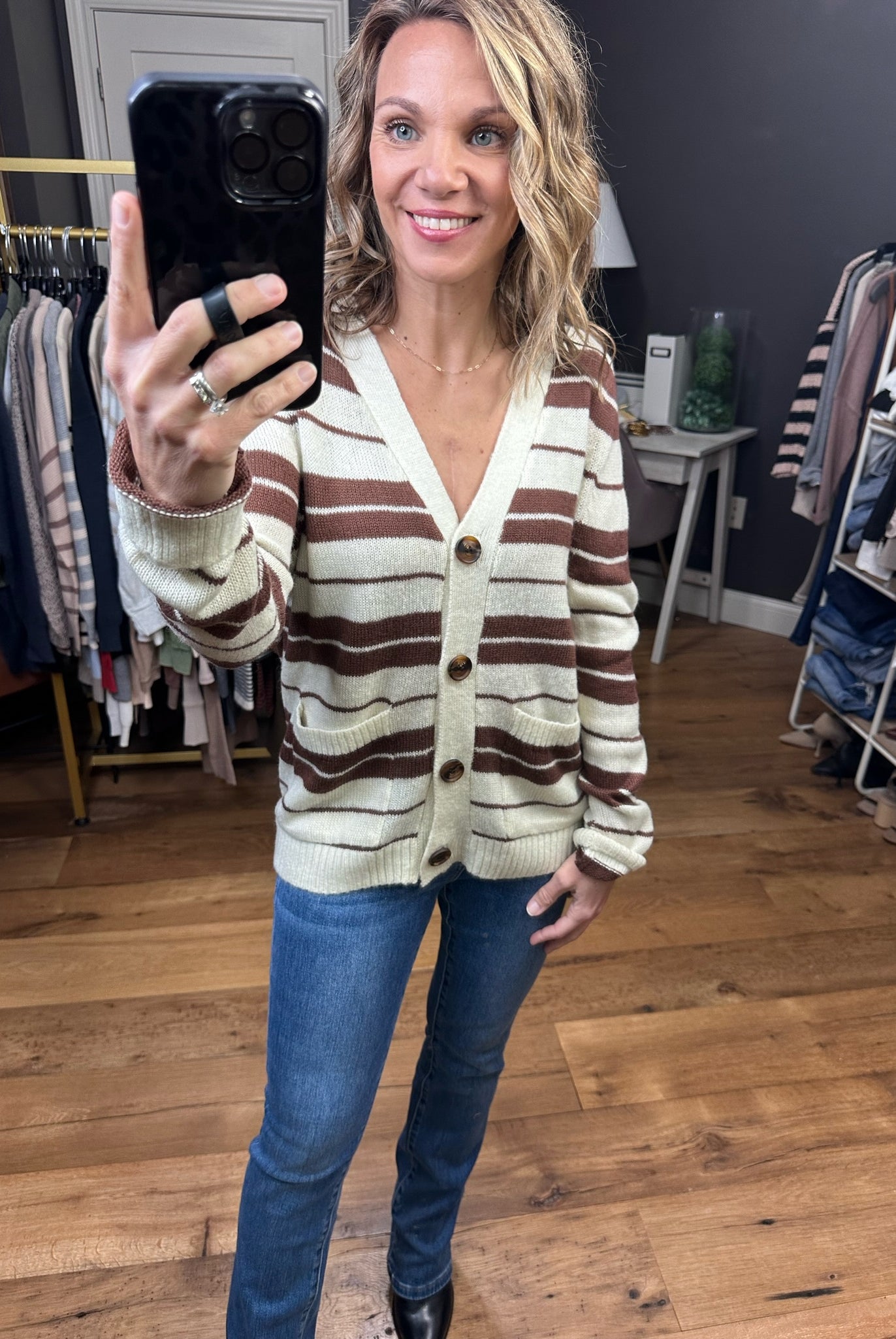 Least Bit Curious Striped Button Cardigan - Multiple Options-Cardigans-Staccato 54364-Anna Kaytes Boutique, Women's Fashion Boutique in Grinnell, Iowa
