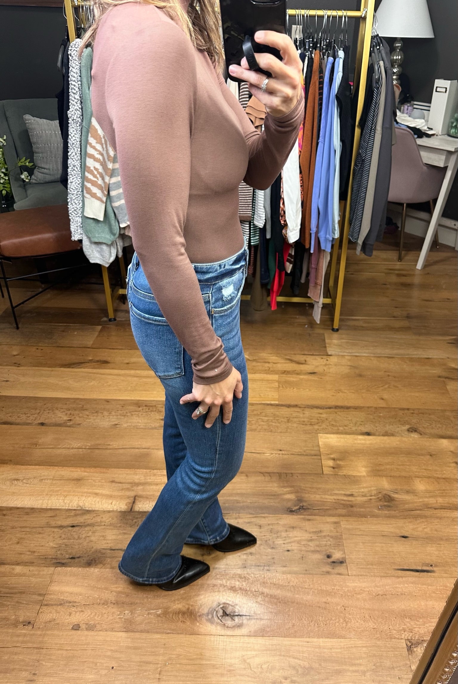 All I Remember Mock-Neck Long Sleeve Top - Chocolate-Long Sleeves-By Together L2496-Anna Kaytes Boutique, Women's Fashion Boutique in Grinnell, Iowa