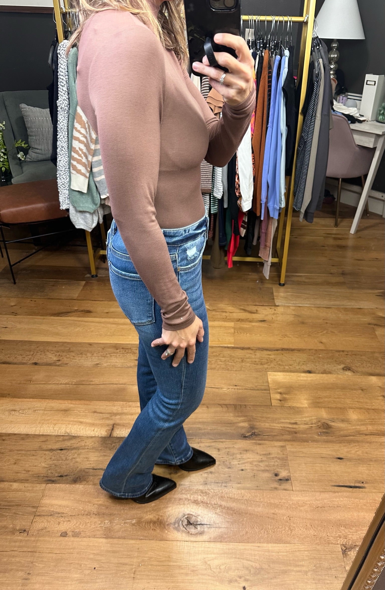 All I Remember Mock-Neck Long Sleeve Top - Chocolate-Long Sleeves-By Together L2496-Anna Kaytes Boutique, Women's Fashion Boutique in Grinnell, Iowa