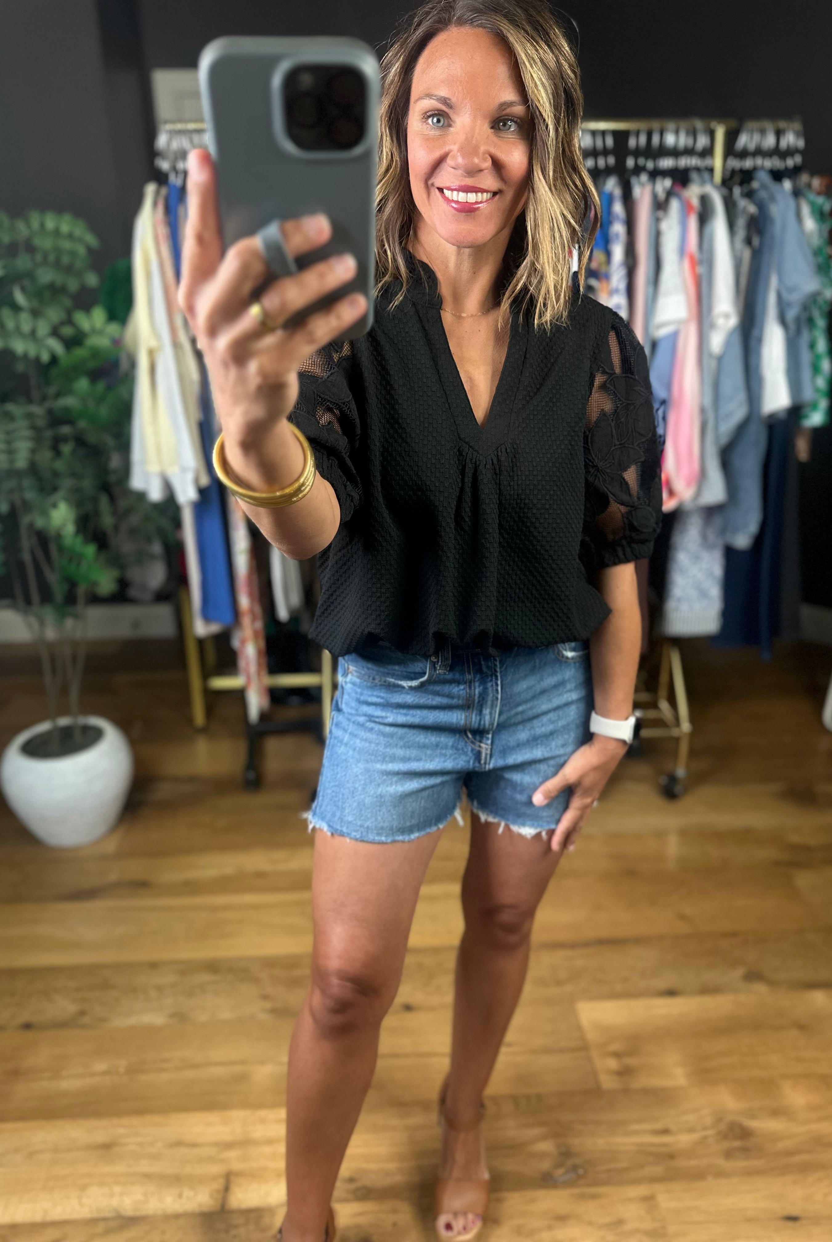 Just Us - Floral Detail Top-Short Sleeves-Umgee-Anna Kaytes Boutique, Women's Fashion Boutique in Grinnell, Iowa