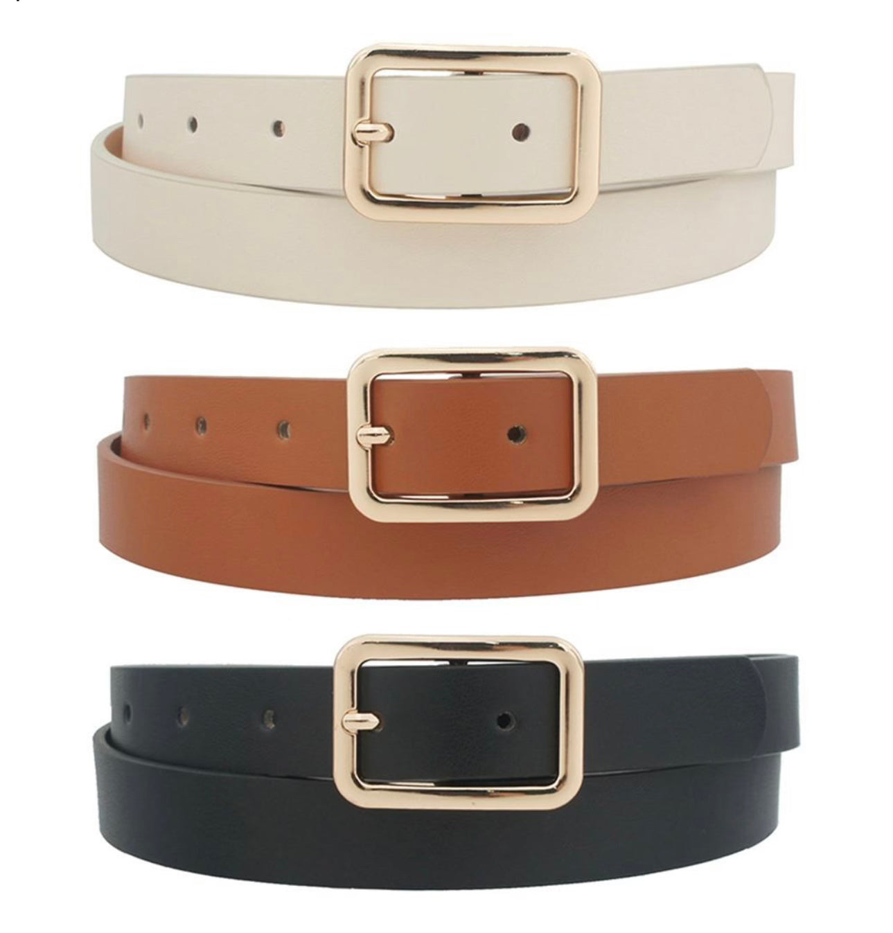 Rectangle Metal Buckle Trio Belt Selt