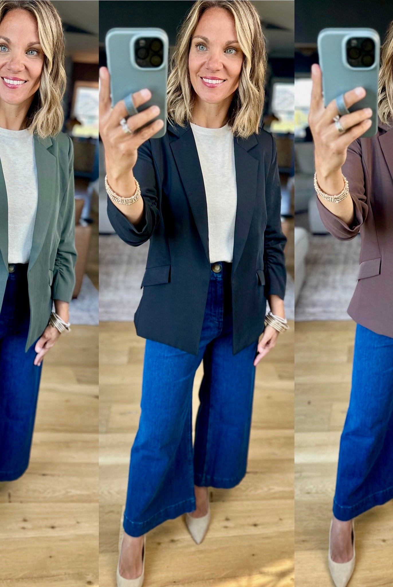 Daytime Decisions 3/4 Sleeve Blazer-Skies Are Blue-Anna Kaytes Boutique, Women's Fashion Boutique in Grinnell, Iowa