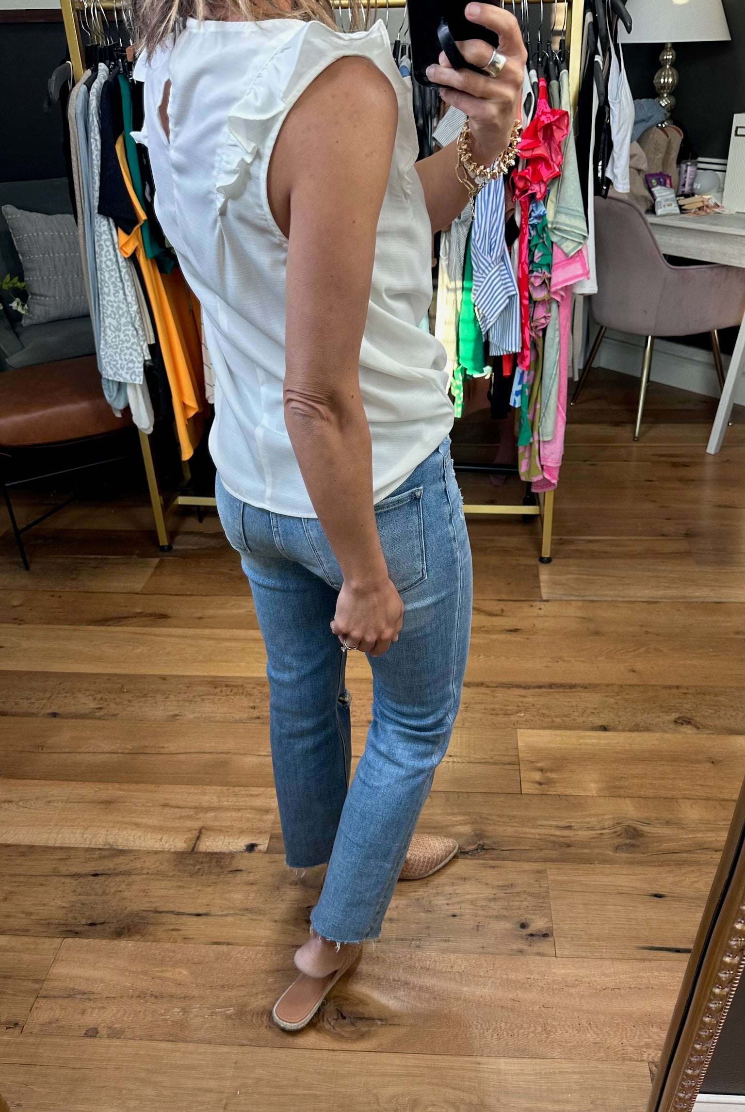 That Girl Flutter Sleeve Top - Ivory-Short Sleeves-Staccato 18725D-Anna Kaytes Boutique, Women's Fashion Boutique in Grinnell, Iowa