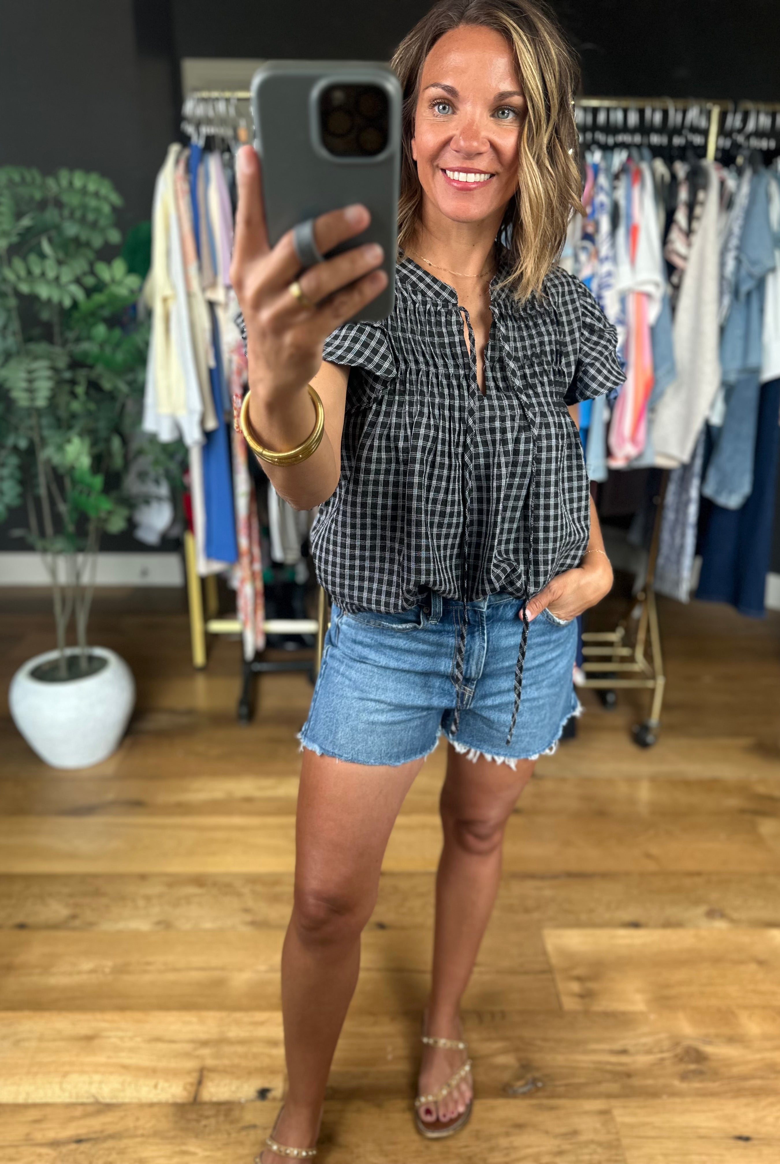 Rumor Has It Plaid Top-Short Sleeves-She & Sky-Anna Kaytes Boutique, Women's Fashion Boutique in Grinnell, Iowa