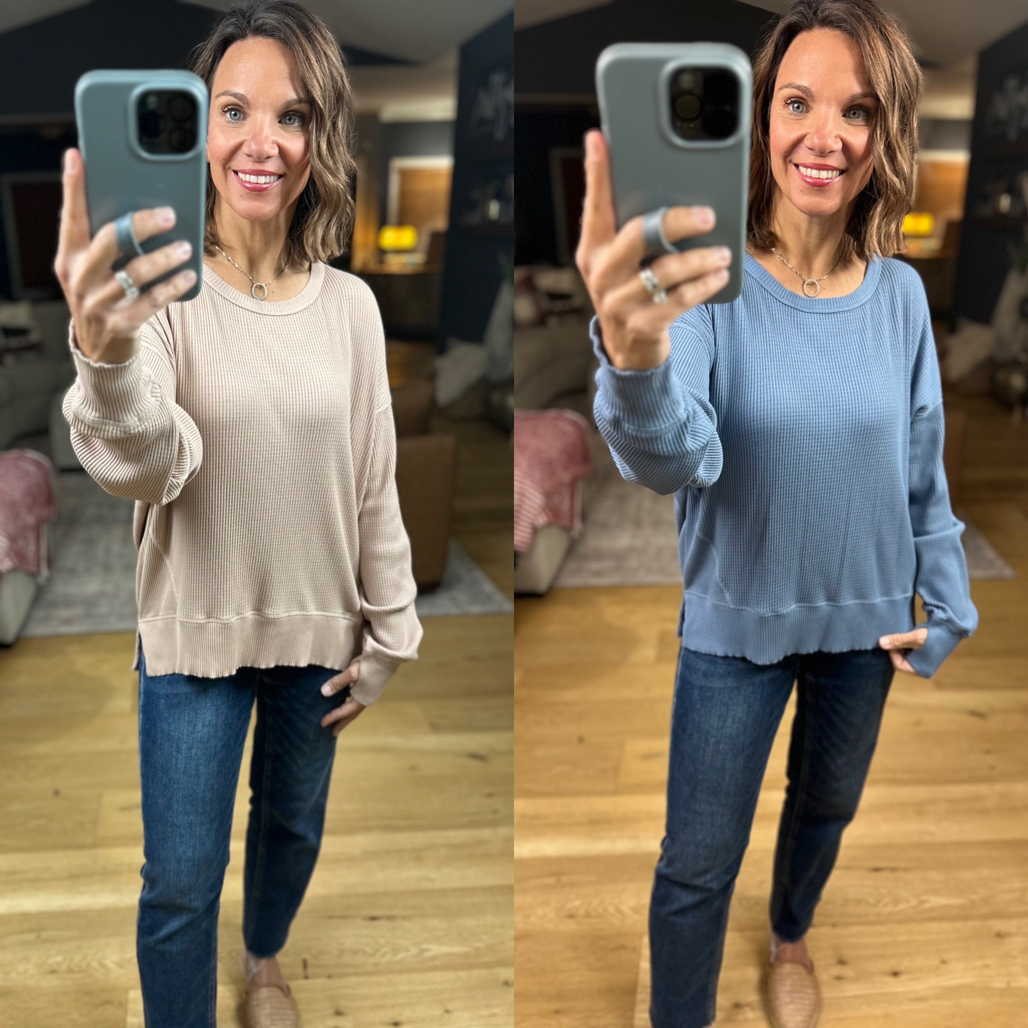 My Theory Waffle Long Sleeve Top-Long Sleeves-By Together-Anna Kaytes Boutique, Women's Fashion Boutique in Grinnell, Iowa