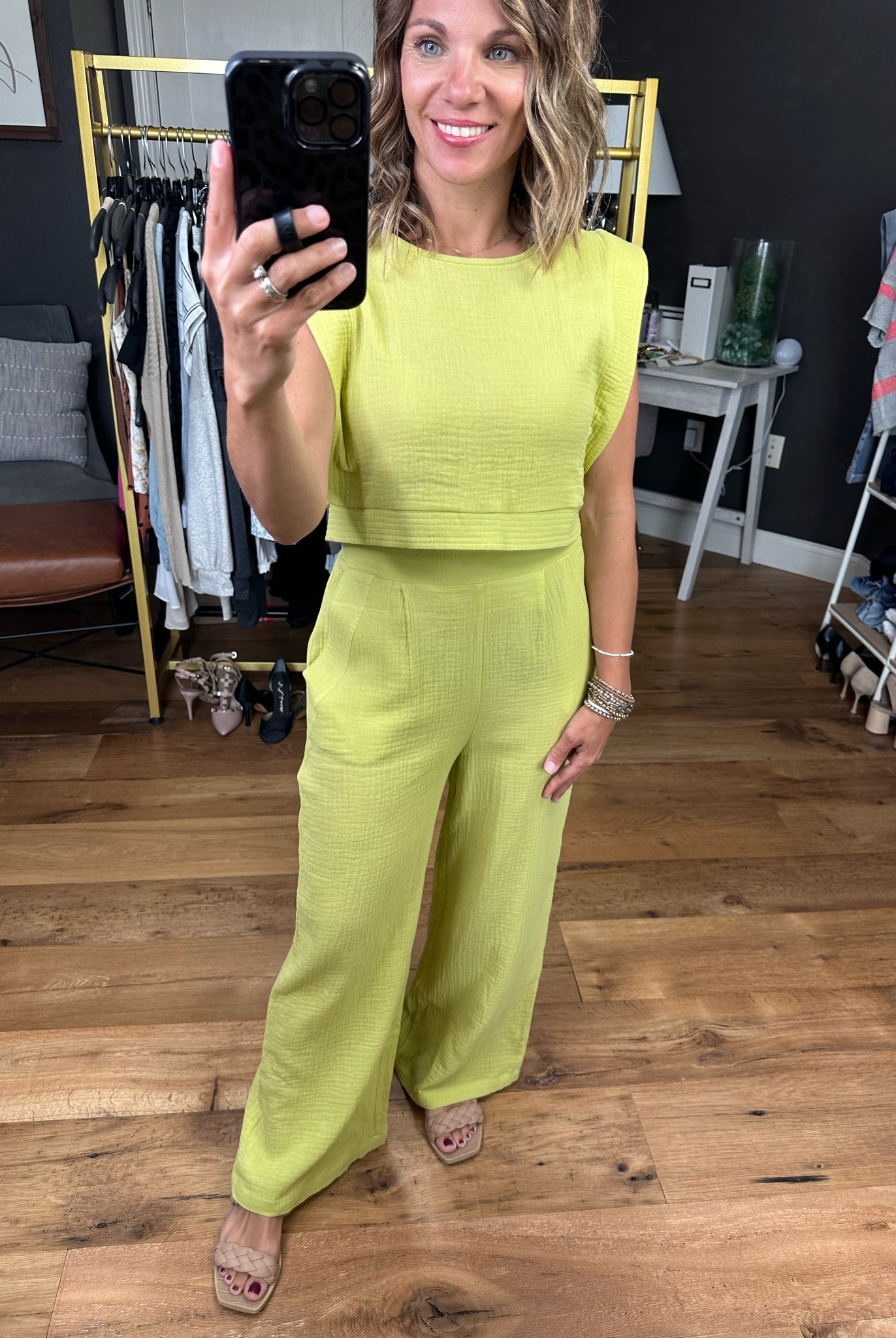 Rebuild Together Wide-Leg Pant With Crop Top - Lime-Two piece set-Very J VE60048top VE60048BOT-Anna Kaytes Boutique, Women's Fashion Boutique in Grinnell, Iowa