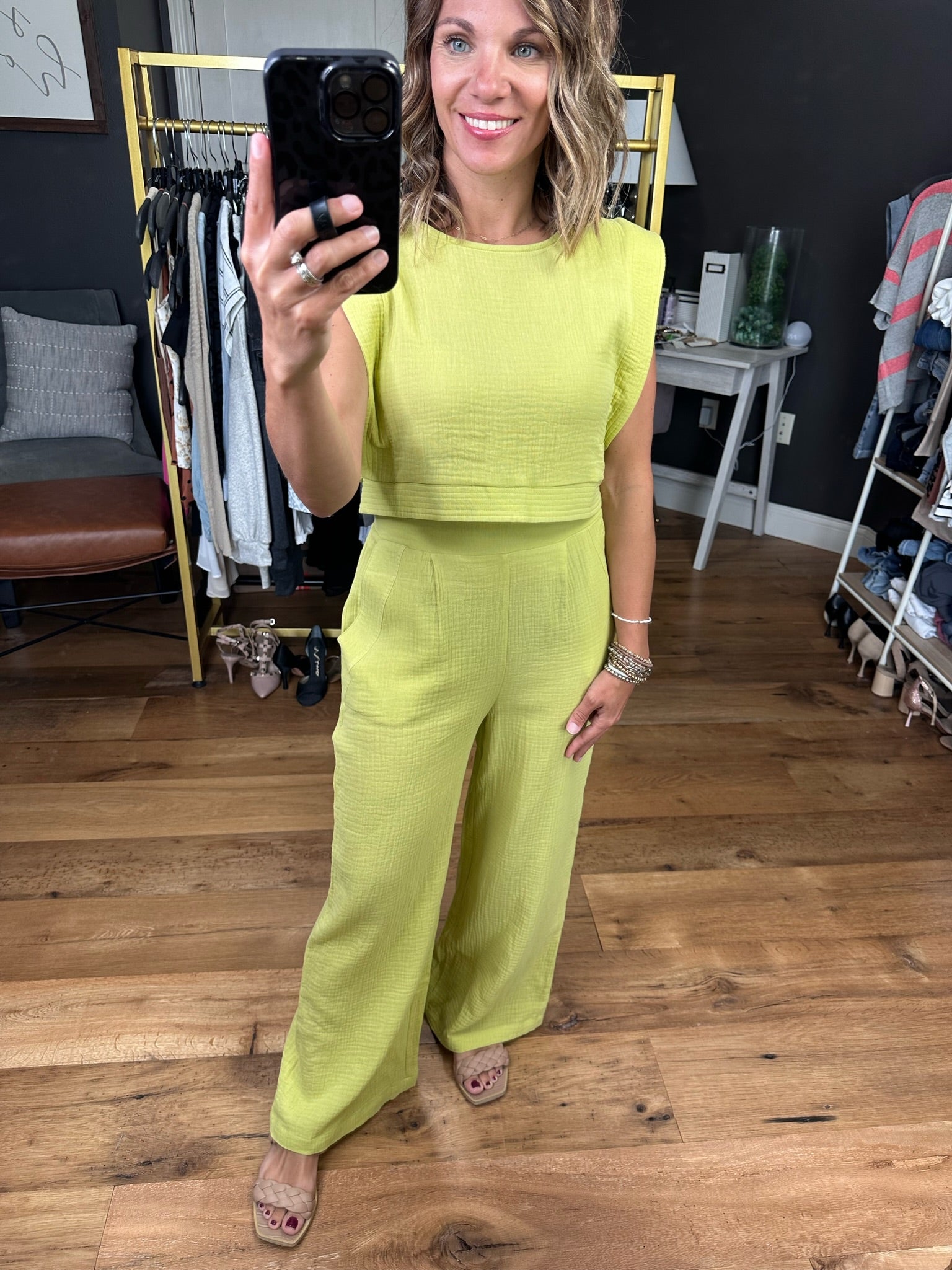 Rebuild Together Wide-Leg Pant With Crop Top - Lime-Two piece set-Very J VE60048top VE60048BOT-Anna Kaytes Boutique, Women's Fashion Boutique in Grinnell, Iowa