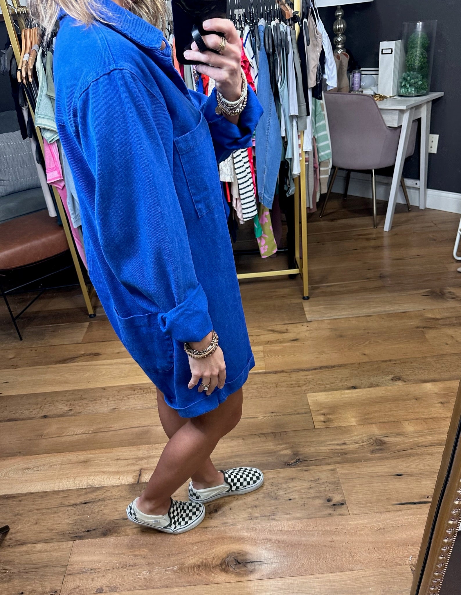 Broadway Babe Utility Button Romper - Blue-Rompers-Bucketlist IR5315-Anna Kaytes Boutique, Women's Fashion Boutique in Grinnell, Iowa