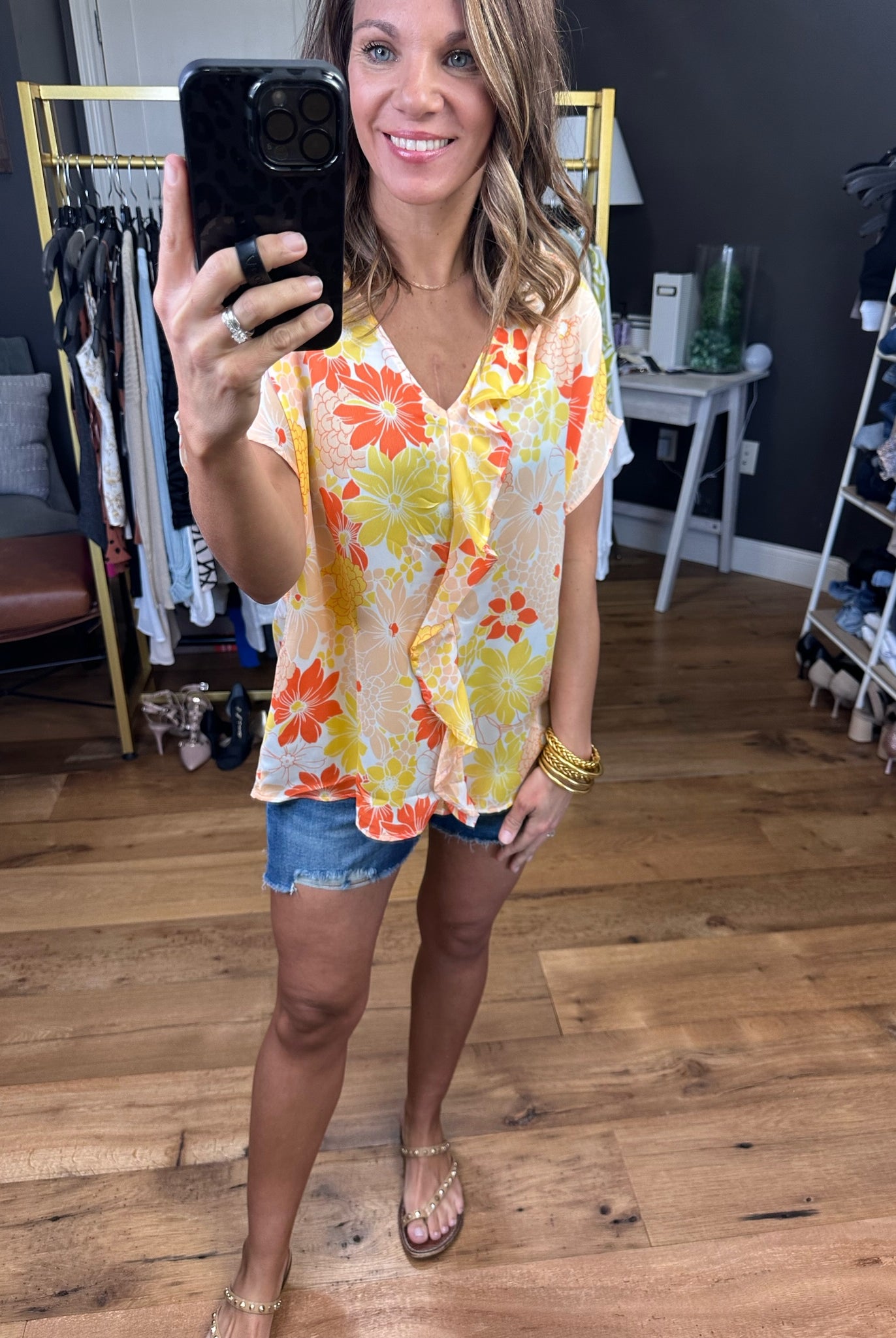 Feeling Bold Floral Top With Flutter Detail - Multiple Options-Short Sleeves-Entro 7002-Anna Kaytes Boutique, Women's Fashion Boutique in Grinnell, Iowa