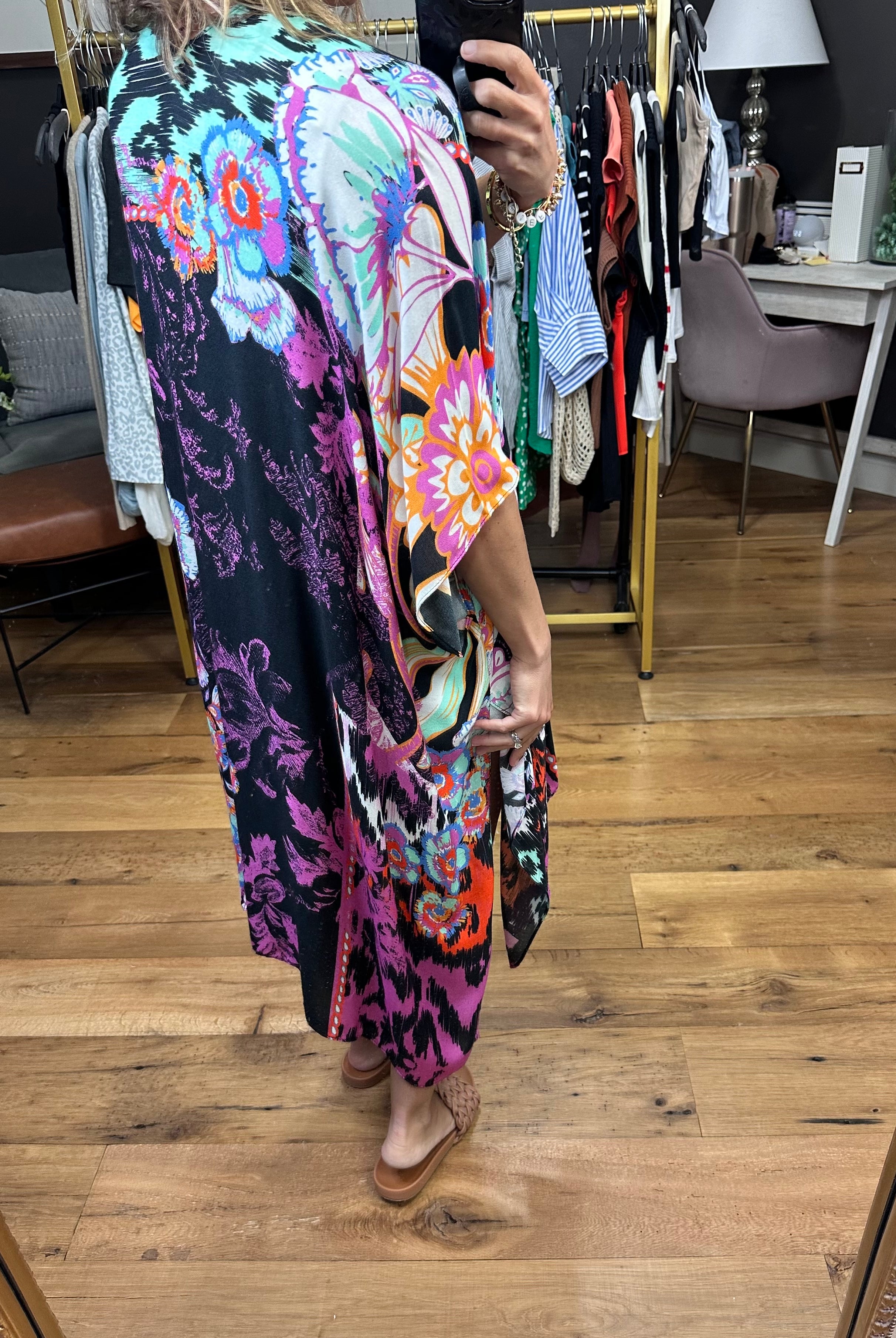 Making My Way Patterned Kimono - Black Multi-Kimonos-Urbanista 25u2299-Anna Kaytes Boutique, Women's Fashion Boutique in Grinnell, Iowa