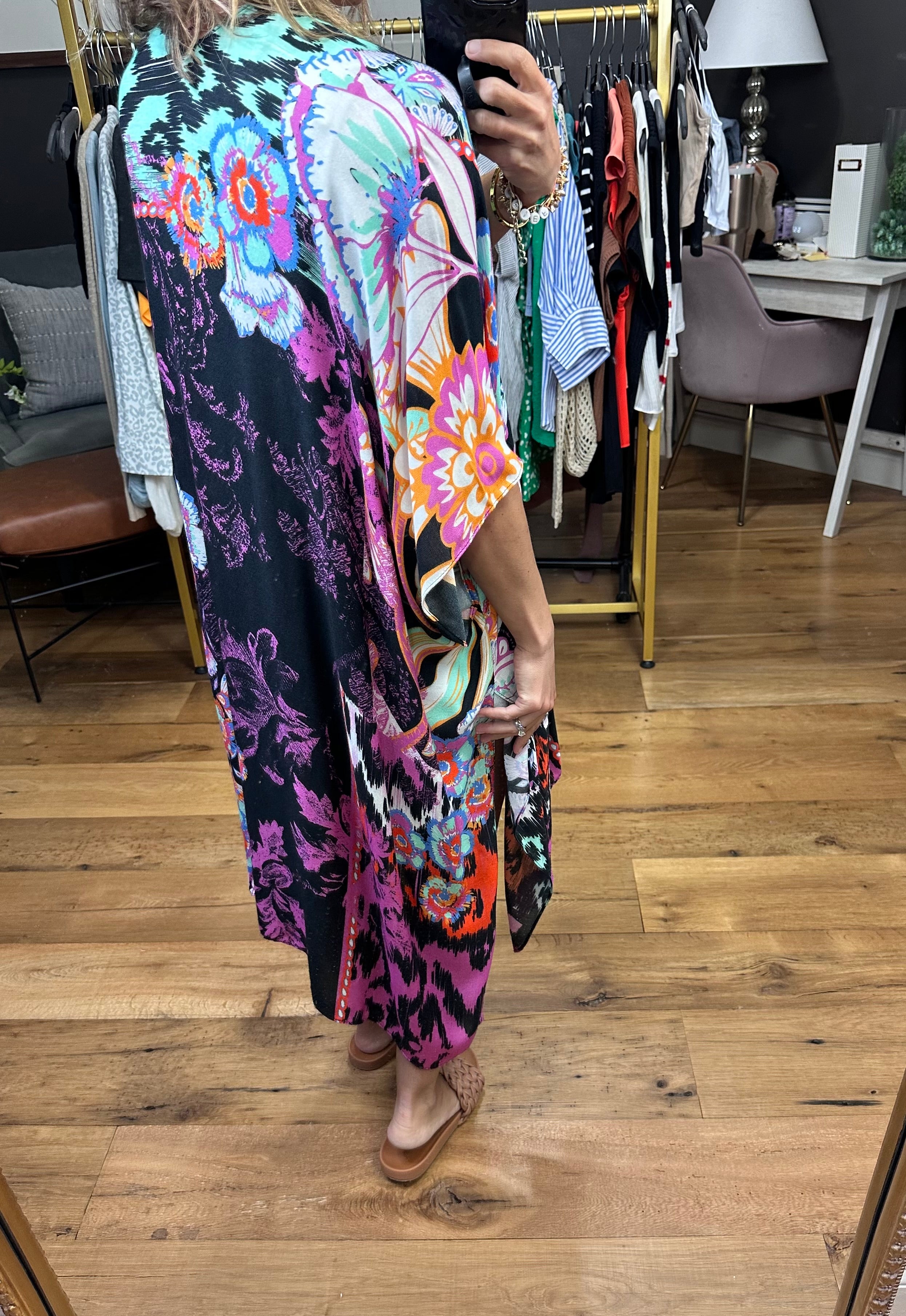 Making My Way Patterned Kimono - Black Multi-Kimonos-Urbanista 25u2299-Anna Kaytes Boutique, Women's Fashion Boutique in Grinnell, Iowa