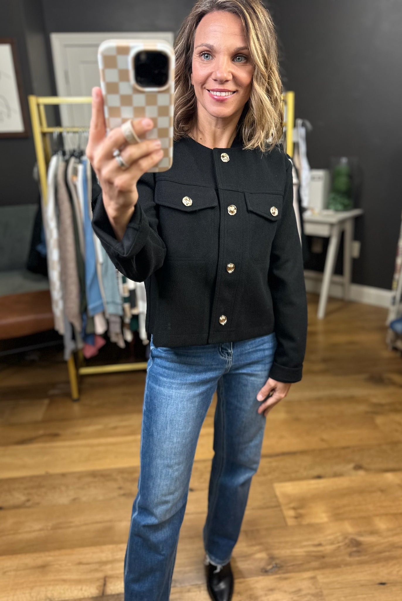 Moment In Time Button-Detail Jacket - Black-Entro-Anna Kaytes Boutique, Women's Fashion Boutique in Grinnell, Iowa