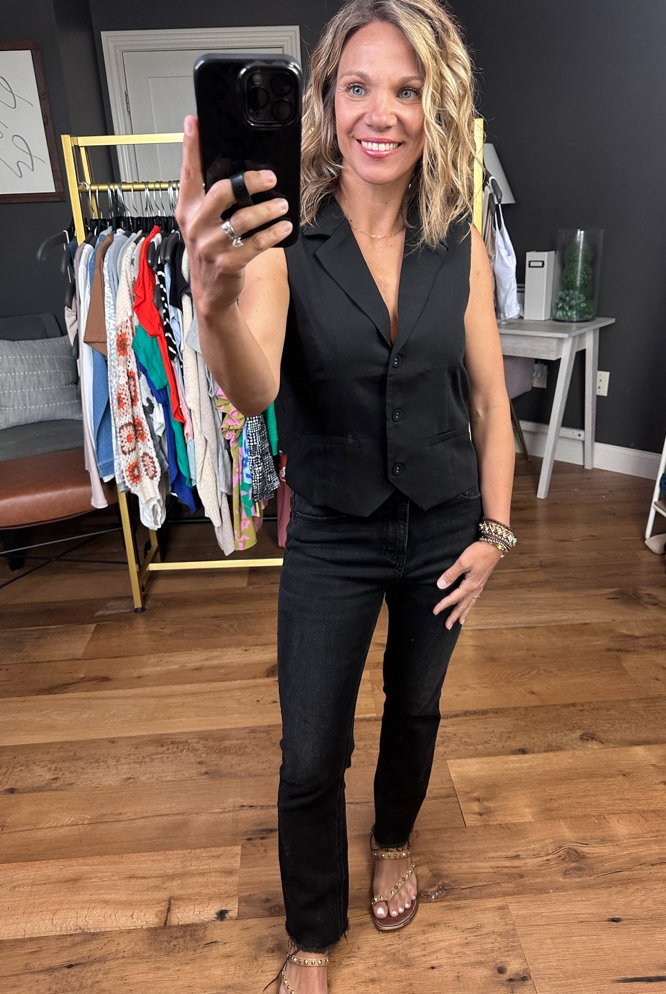 Moment of Truth Button Detail Vest - Black-Vests-Skies Are Blue-Anna Kaytes Boutique, Women's Fashion Boutique in Grinnell, Iowa