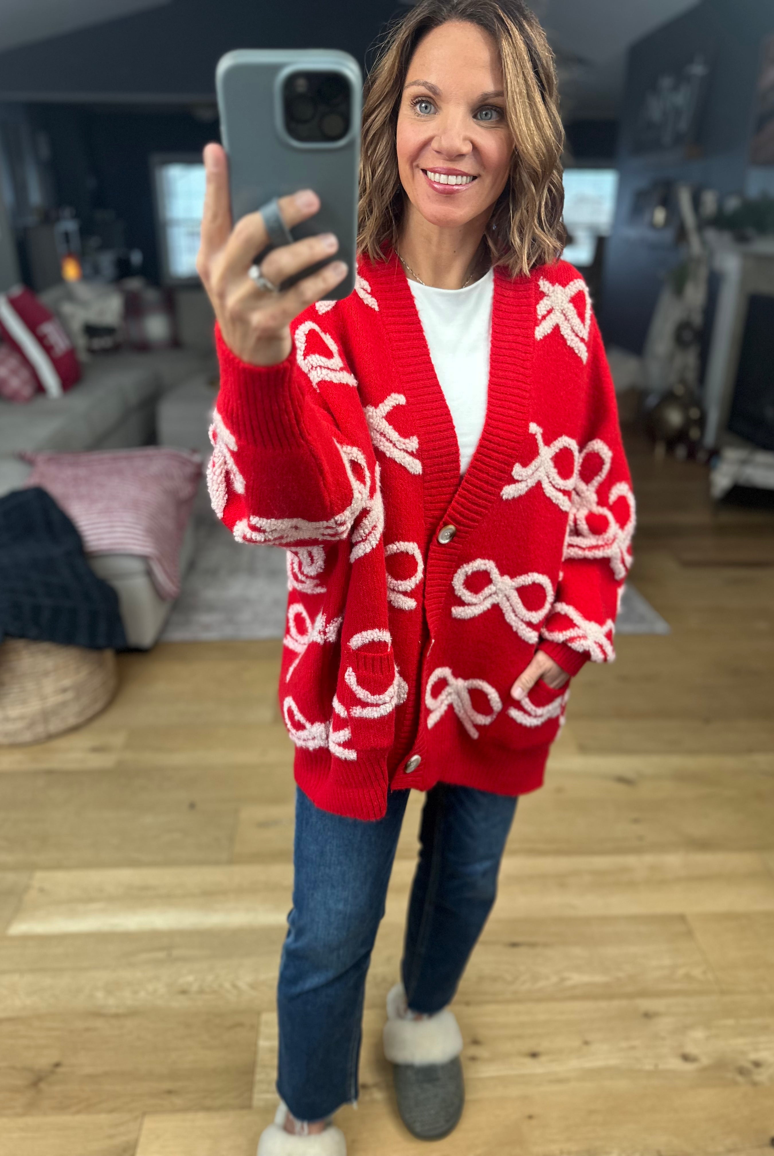 Tied With Love Bow-Detail Cardigan-Sweaters-Bucketlist-Anna Kaytes Boutique, Women's Fashion Boutique in Grinnell, Iowa