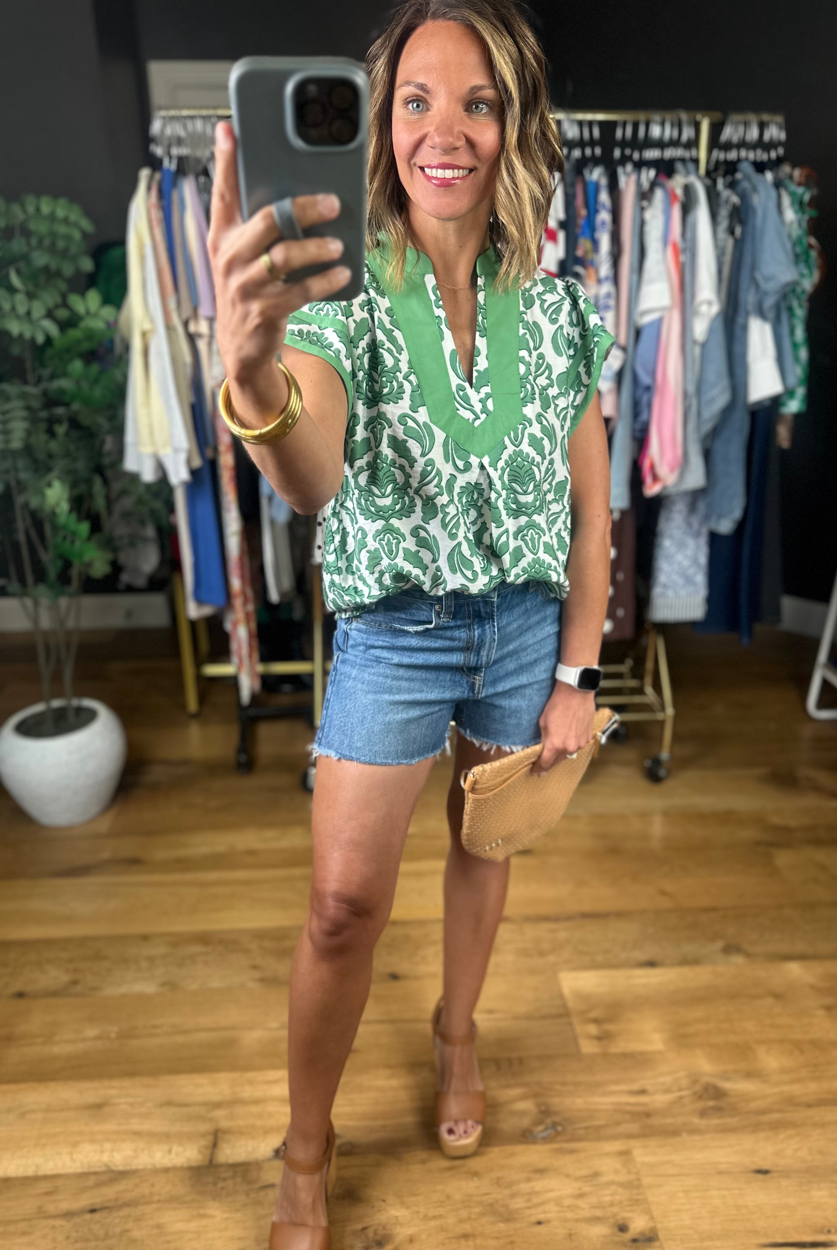 Late Spring Moment Patterned Top-Short Sleeves-Umgee-Anna Kaytes Boutique, Women's Fashion Boutique in Grinnell, Iowa