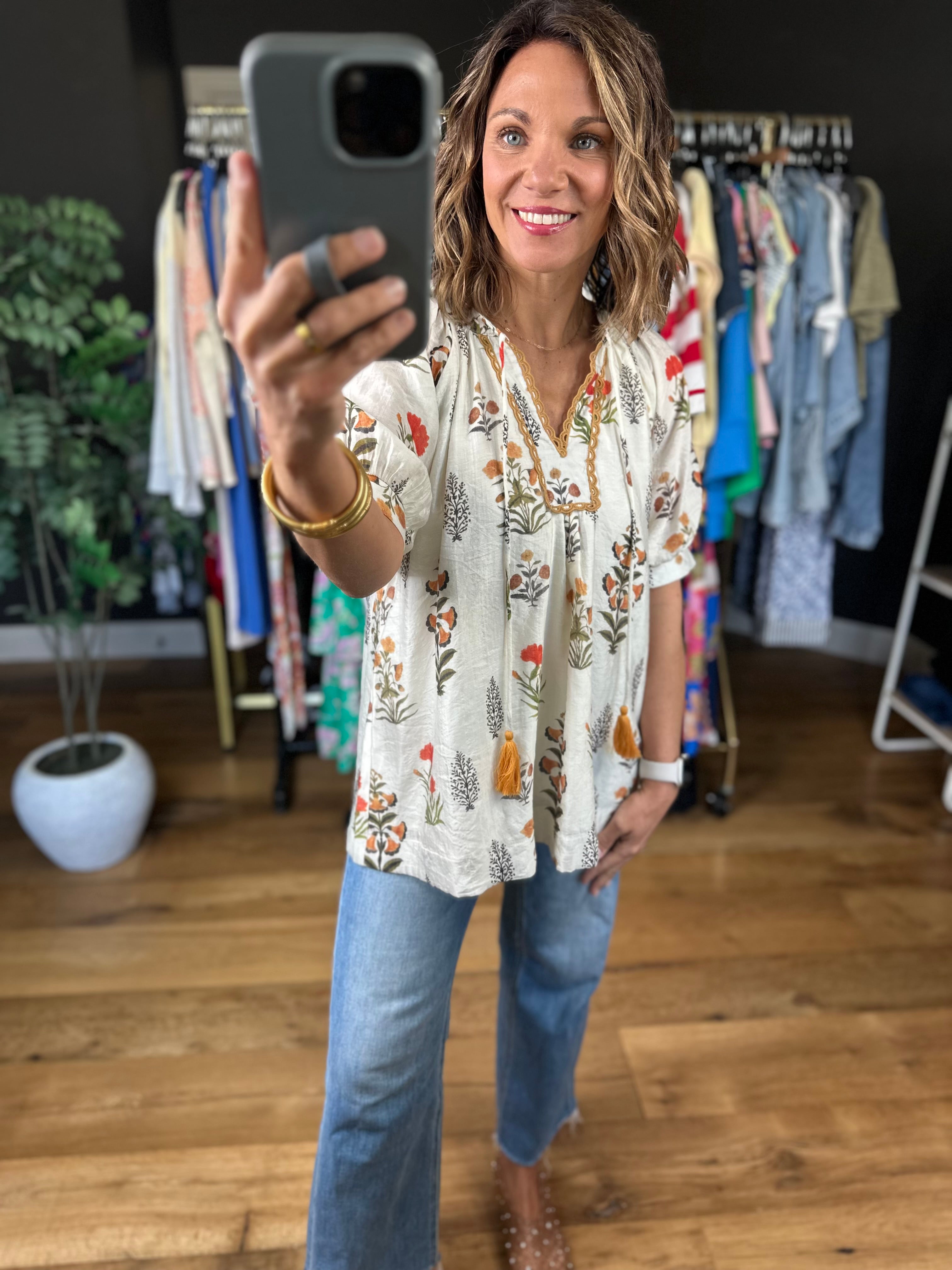 Petal & Grace Floral Top-Short Sleeves-Umgee-Anna Kaytes Boutique, Women's Fashion Boutique in Grinnell, Iowa