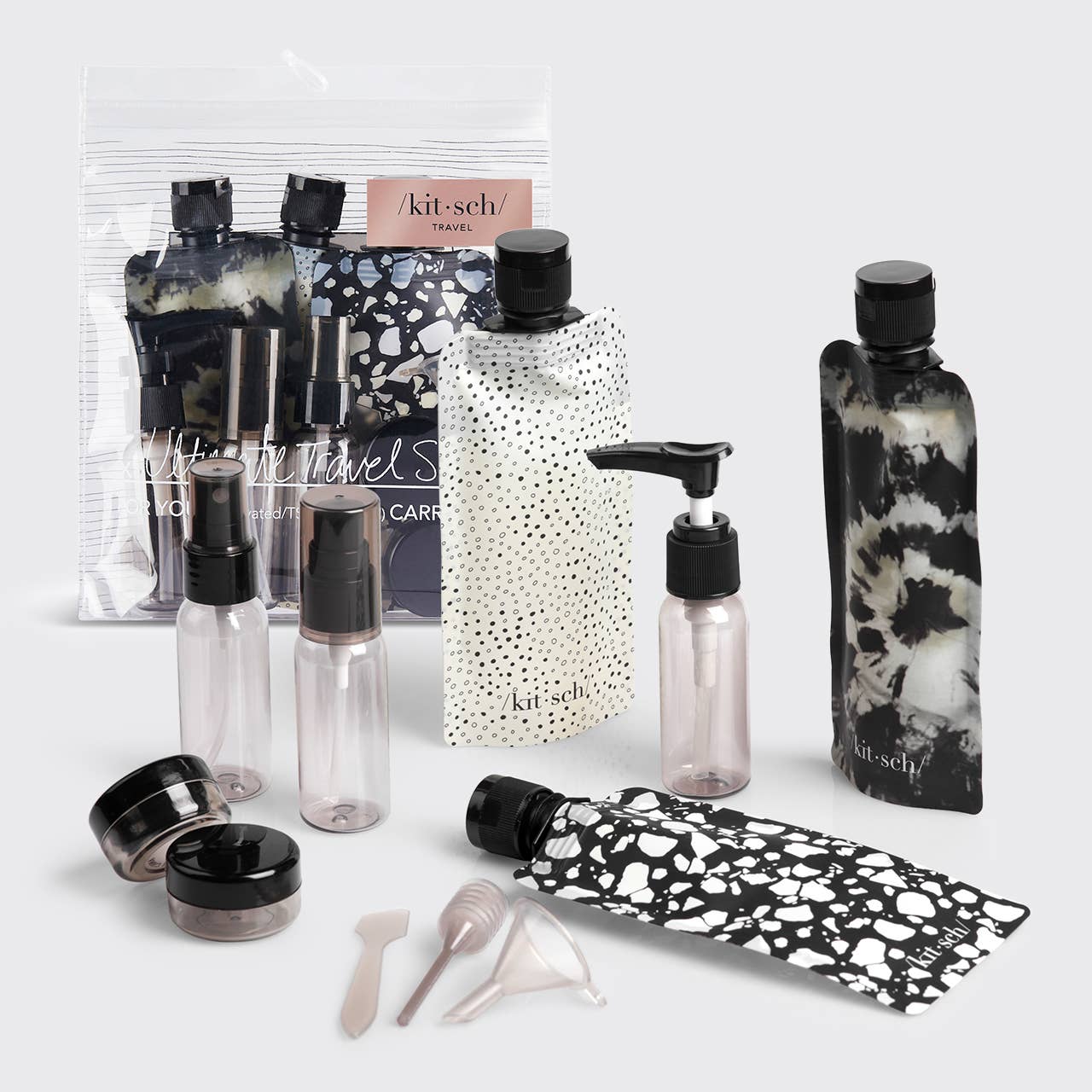 Refillable Ultimate Travel 11pc Set - Black & Ivory-KITSCH-Anna Kaytes Boutique, Women's Fashion Boutique in Grinnell, Iowa