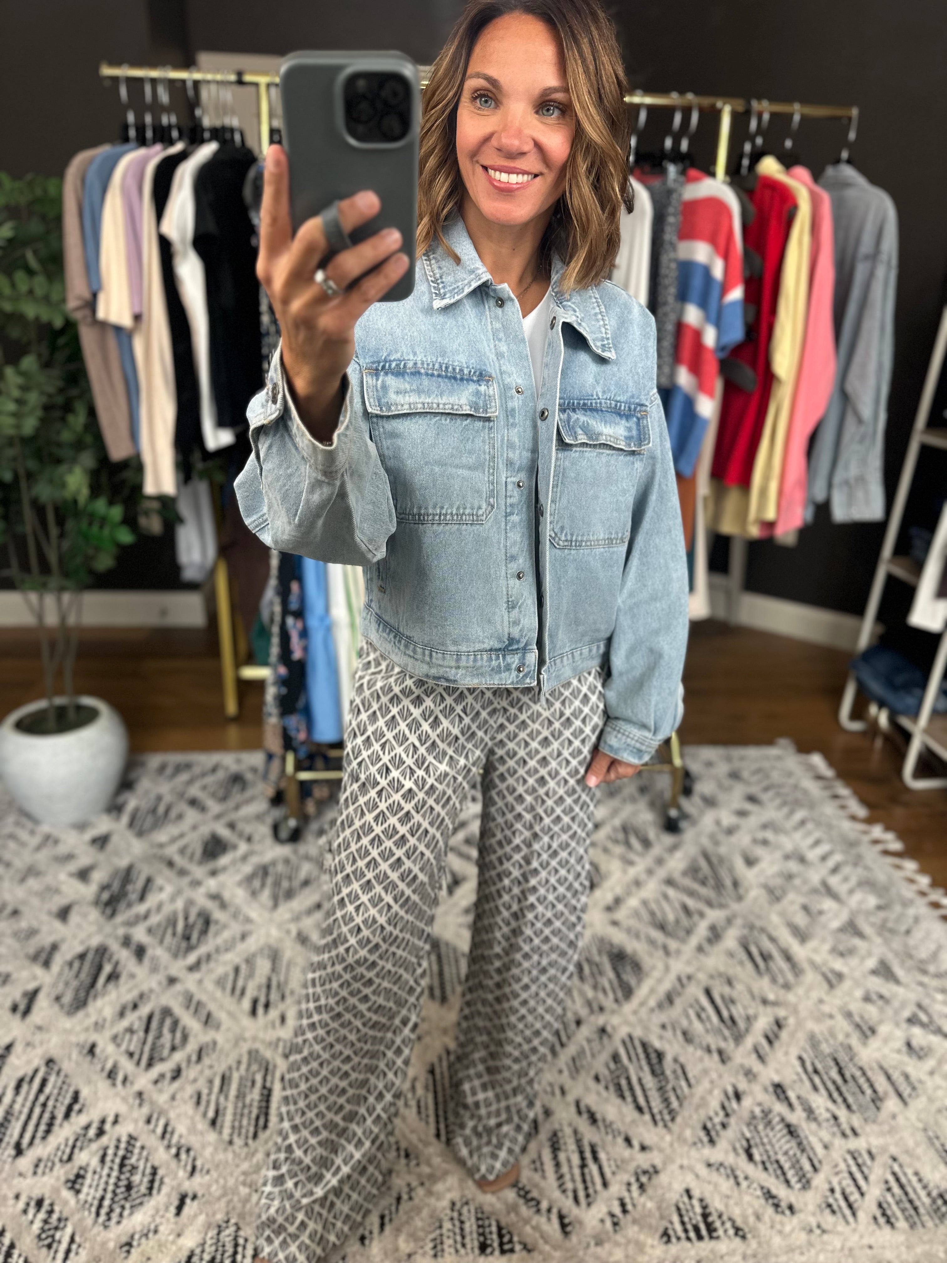 Out Of Here Denim Button Down Jacket-Jackets-Wishlist-Anna Kaytes Boutique, Women's Fashion Boutique in Grinnell, Iowa