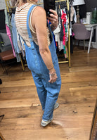 The Madison Denim Pocket Jumpsuit - Light Wash-Jumpsuits-Day & Moon DM1064-1-Anna Kaytes Boutique, Women's Fashion Boutique in Grinnell, Iowa