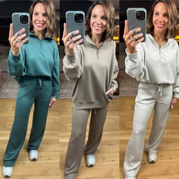 The Emma 3/4 Sleeve + Pocket Pant Set-Sweaters-Zenana-Anna Kaytes Boutique, Women's Fashion Boutique in Grinnell, Iowa