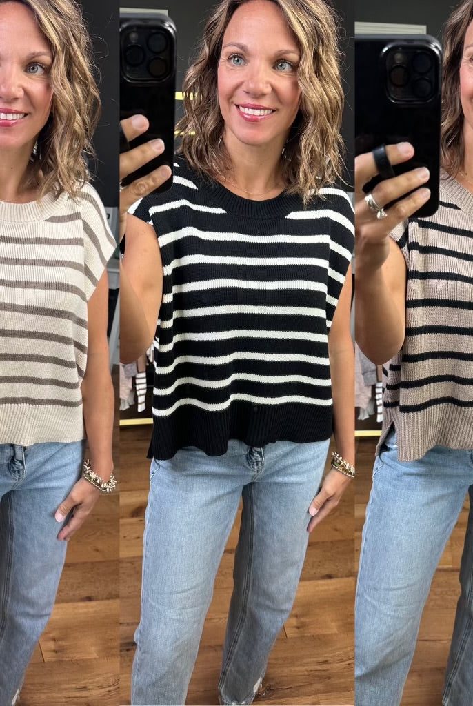 Anything In the World Striped Cap-Sleeve Knit Top - Multiple Options-Entro-Anna Kaytes Boutique, Women's Fashion Boutique in Grinnell, Iowa