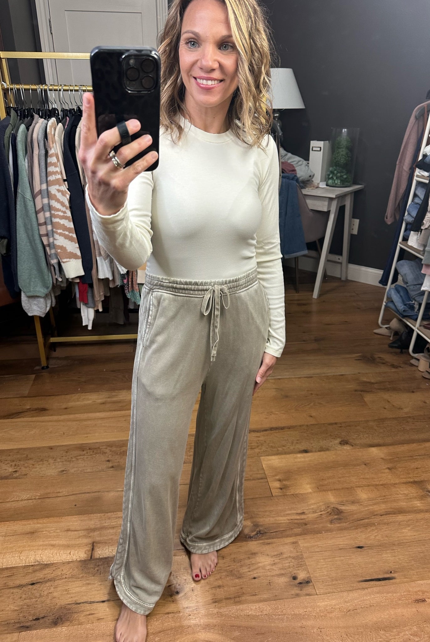 Linked Together Scoop-Hem Pant - Mocha-Pants-Easel eb40836-Anna Kaytes Boutique, Women's Fashion Boutique in Grinnell, Iowa