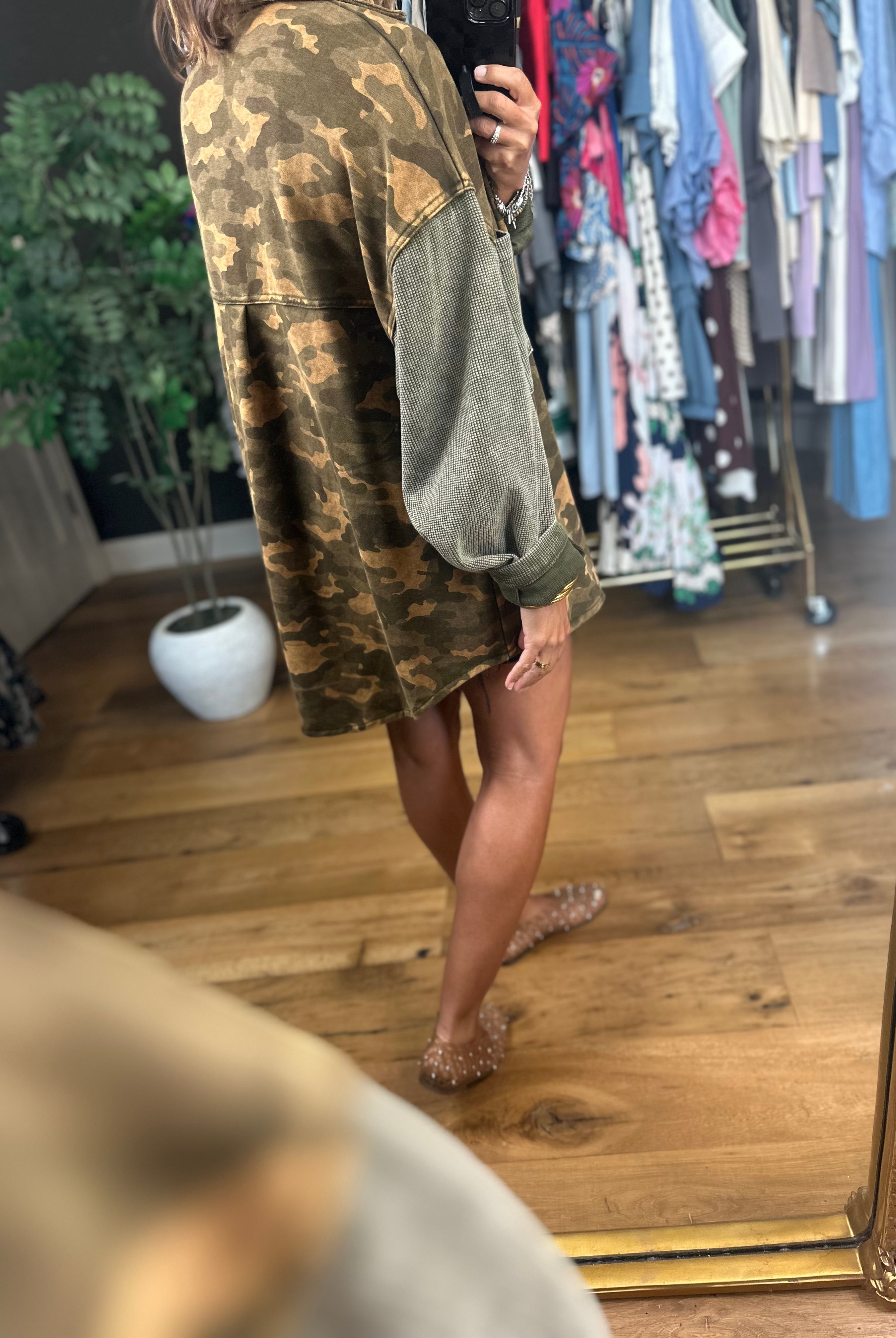 Out There Camo Jacket-Jackets-POL-Anna Kaytes Boutique, Women's Fashion Boutique in Grinnell, Iowa