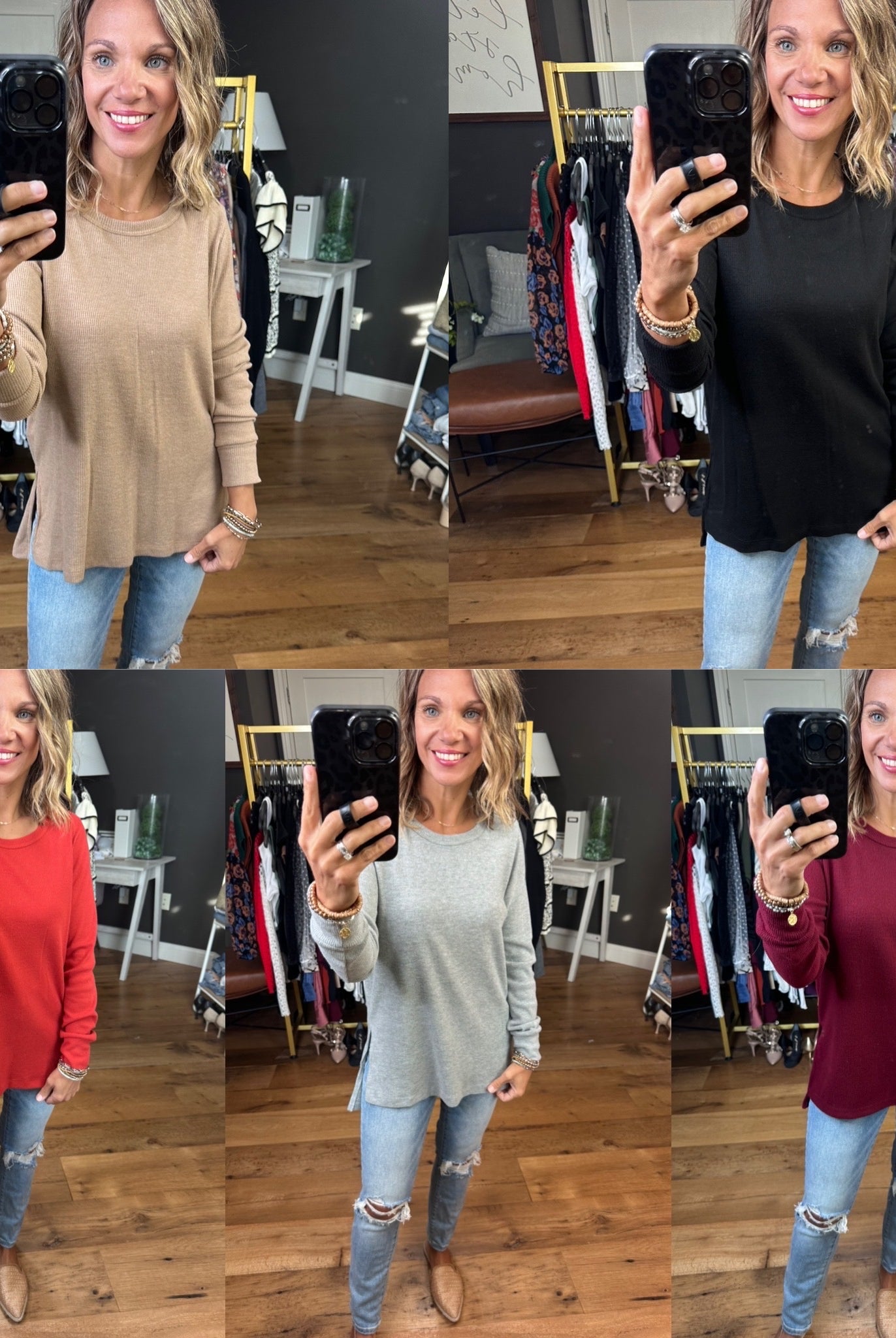 In Good Time Textured Longsleeve Top With Side-Slit Detail - Mutliple Options-Long Sleeves-Staccato 16740E-Anna Kaytes Boutique, Women's Fashion Boutique in Grinnell, Iowa