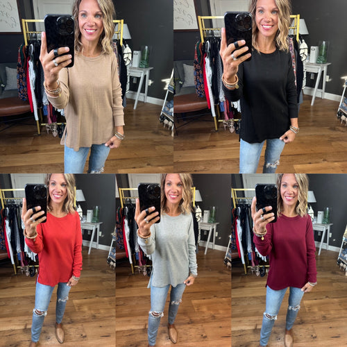 In Good Time Textured Longsleeve Top With Side-Slit Detail - Mutliple Options-Staccato 16740E-Anna Kaytes Boutique, Women's Fashion Boutique in Grinnell, Iowa