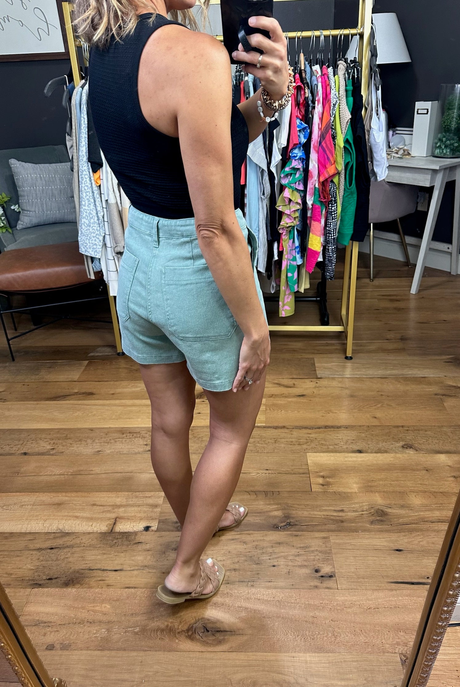 The Brielle High-Rise Utility Shorts - Seafoam-Shorts-Entro-Anna Kaytes Boutique, Women's Fashion Boutique in Grinnell, Iowa