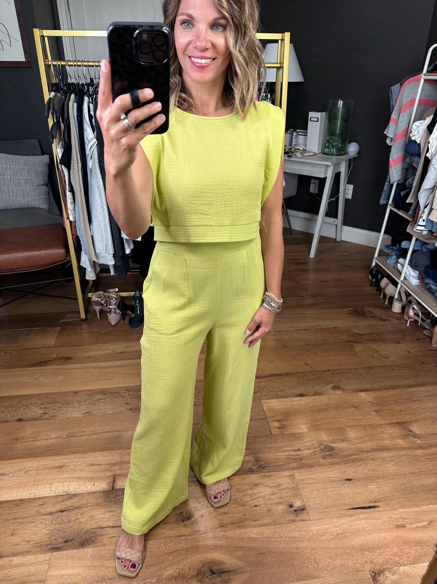 Rebuild Together Wide-Leg Pant With Crop Top - Lime-Two piece set-Very J VE60048top VE60048BOT-Anna Kaytes Boutique, Women's Fashion Boutique in Grinnell, Iowa