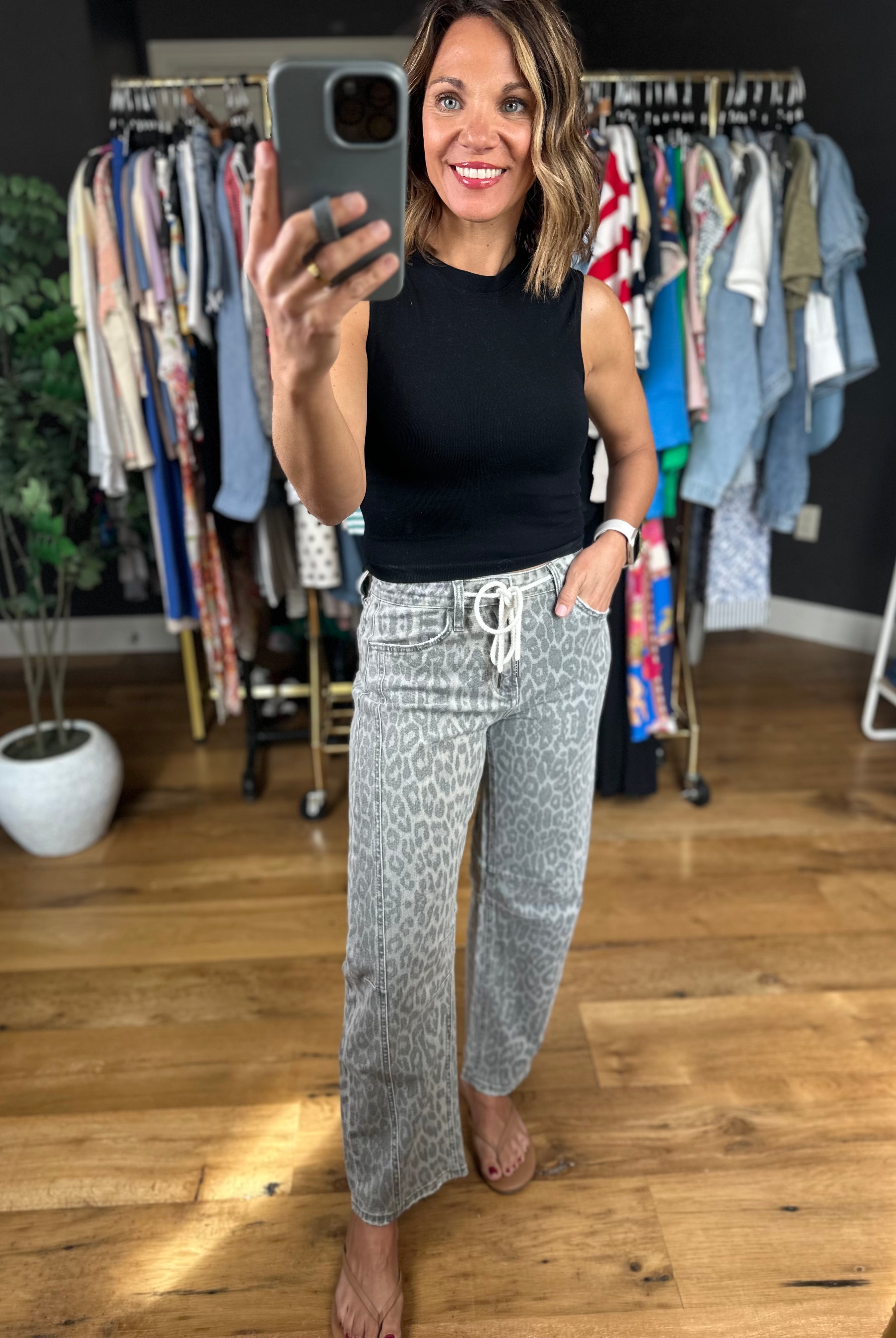 The Tia Leopard Barrel Jeans-Pants-Vervet-Anna Kaytes Boutique, Women's Fashion Boutique in Grinnell, Iowa