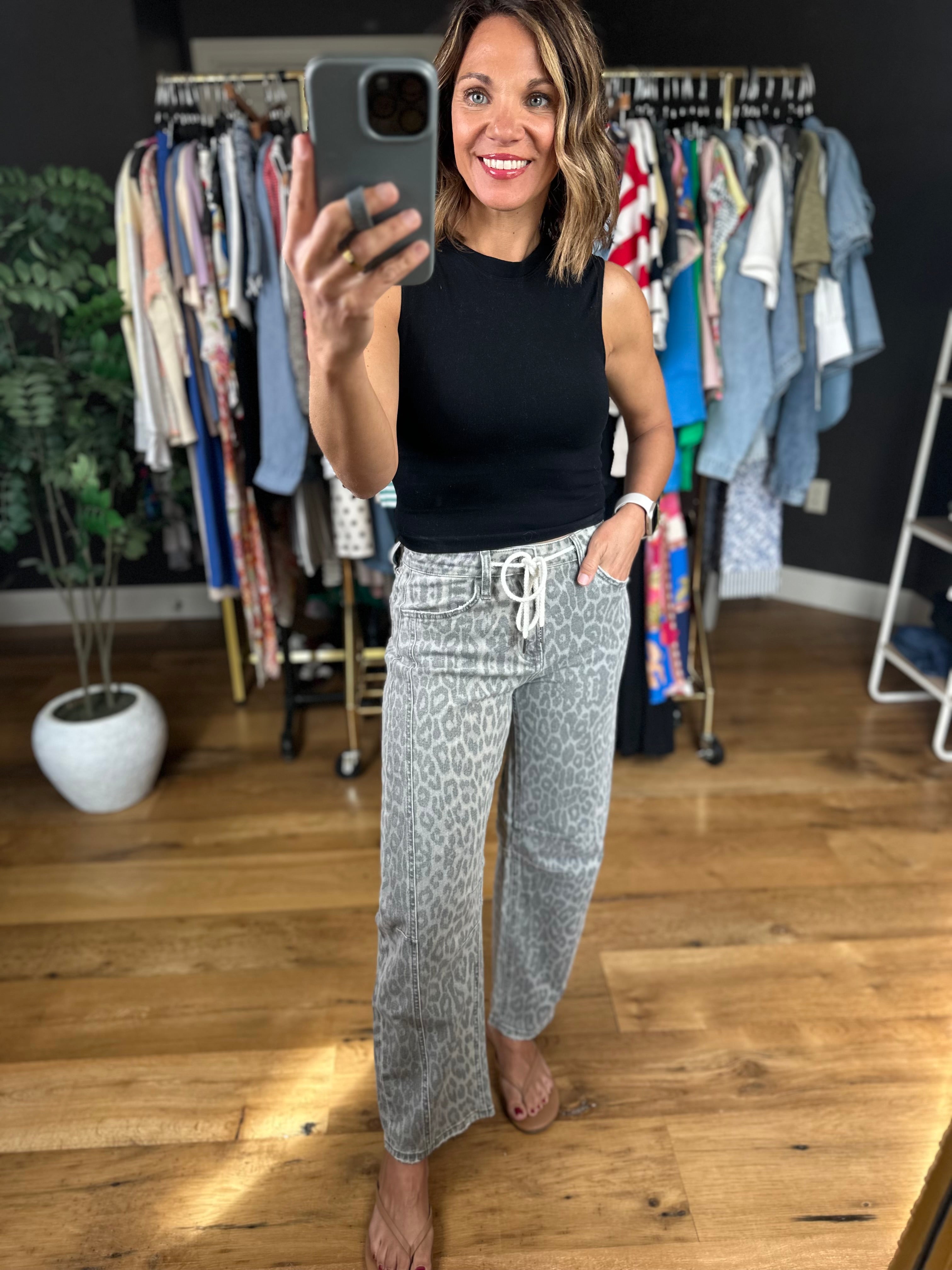 The Tia Leopard Barrel Jeans-Pants-Vervet-Anna Kaytes Boutique, Women's Fashion Boutique in Grinnell, Iowa