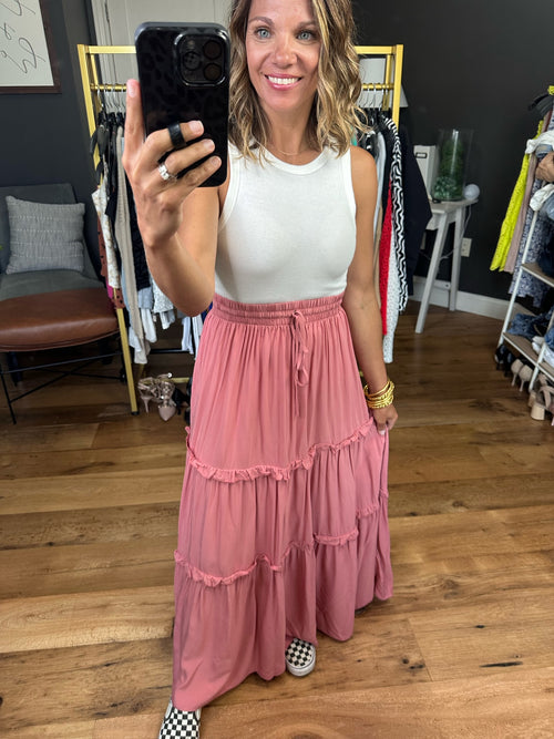Sweet Magnolia Tiered Maxi Skirt - Dusty Rose-Zenana QS-1115AB-Anna Kaytes Boutique, Women's Fashion Boutique in Grinnell, Iowa