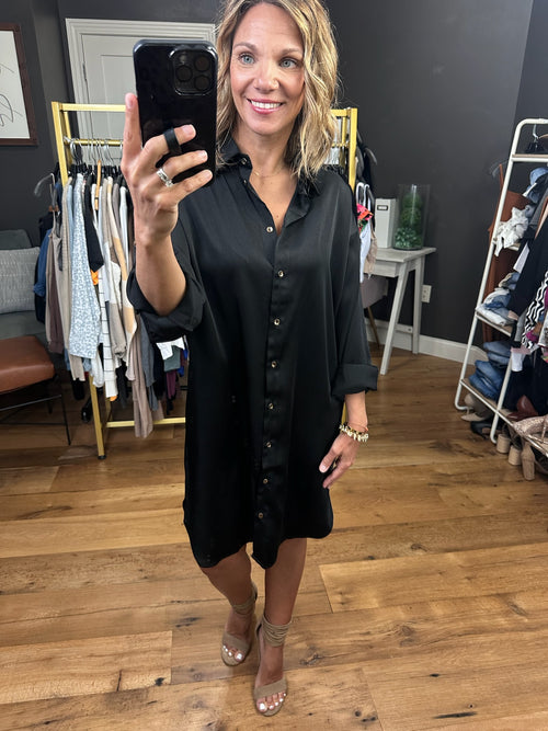 For Myself Button-Down Dress - Black-Eesome DK7355-Anna Kaytes Boutique, Women's Fashion Boutique in Grinnell, Iowa