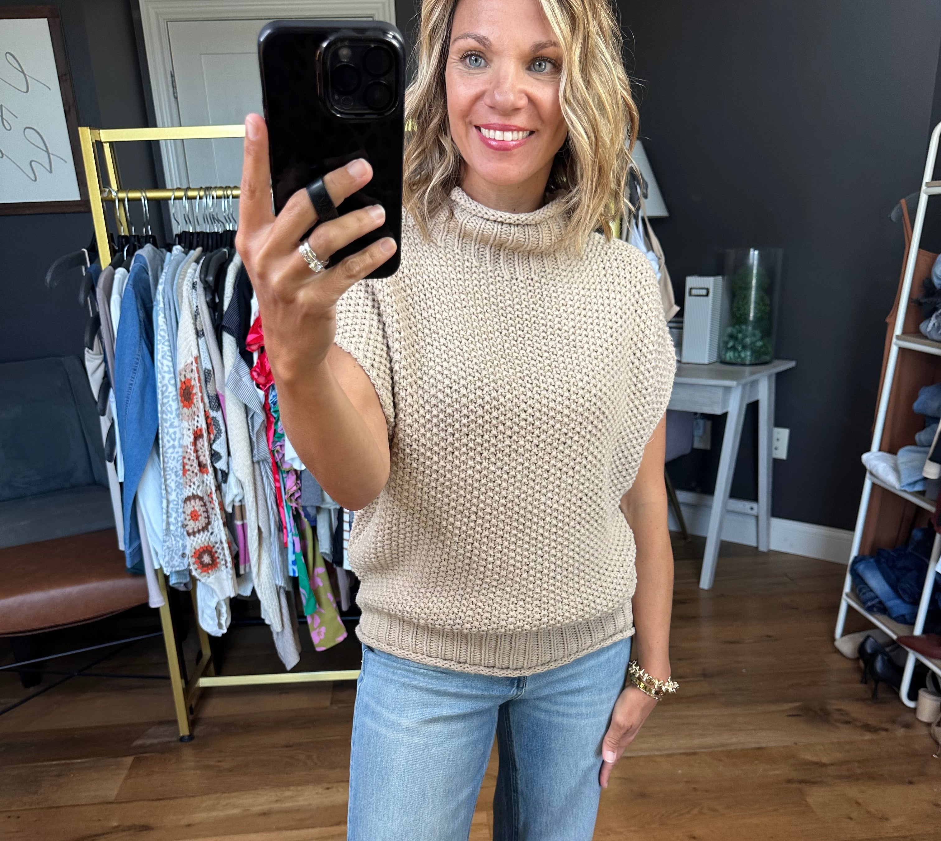**Take Me Out Mock-Neck Sleeveless Sweater - Light Mocha-Sweaters-She & Sky SS9359-Anna Kaytes Boutique, Women's Fashion Boutique in Grinnell, Iowa
