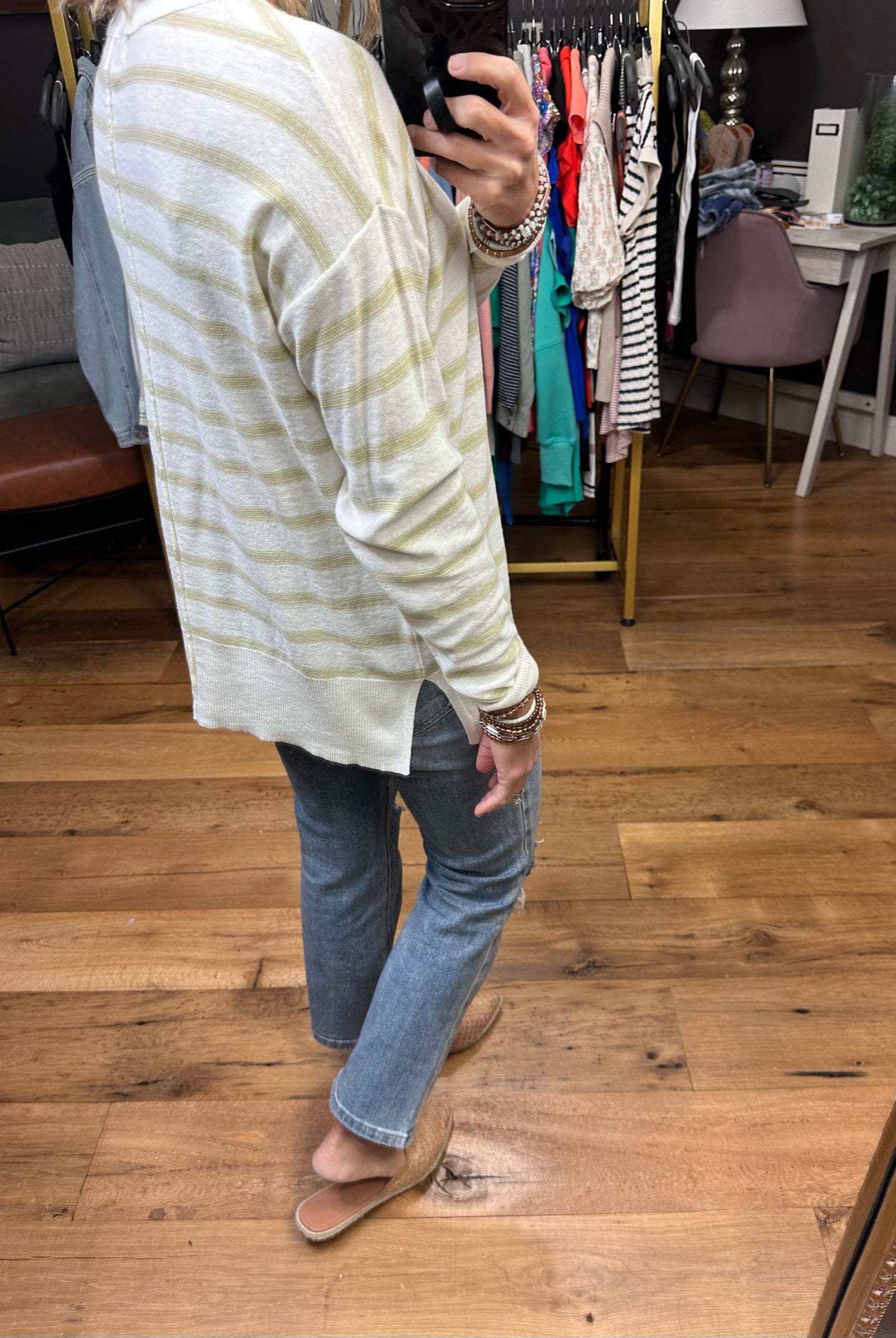 On The Verge Lightweight Striped Sweater - Sage-Sweaters-Be Cool 64039-Anna Kaytes Boutique, Women's Fashion Boutique in Grinnell, Iowa