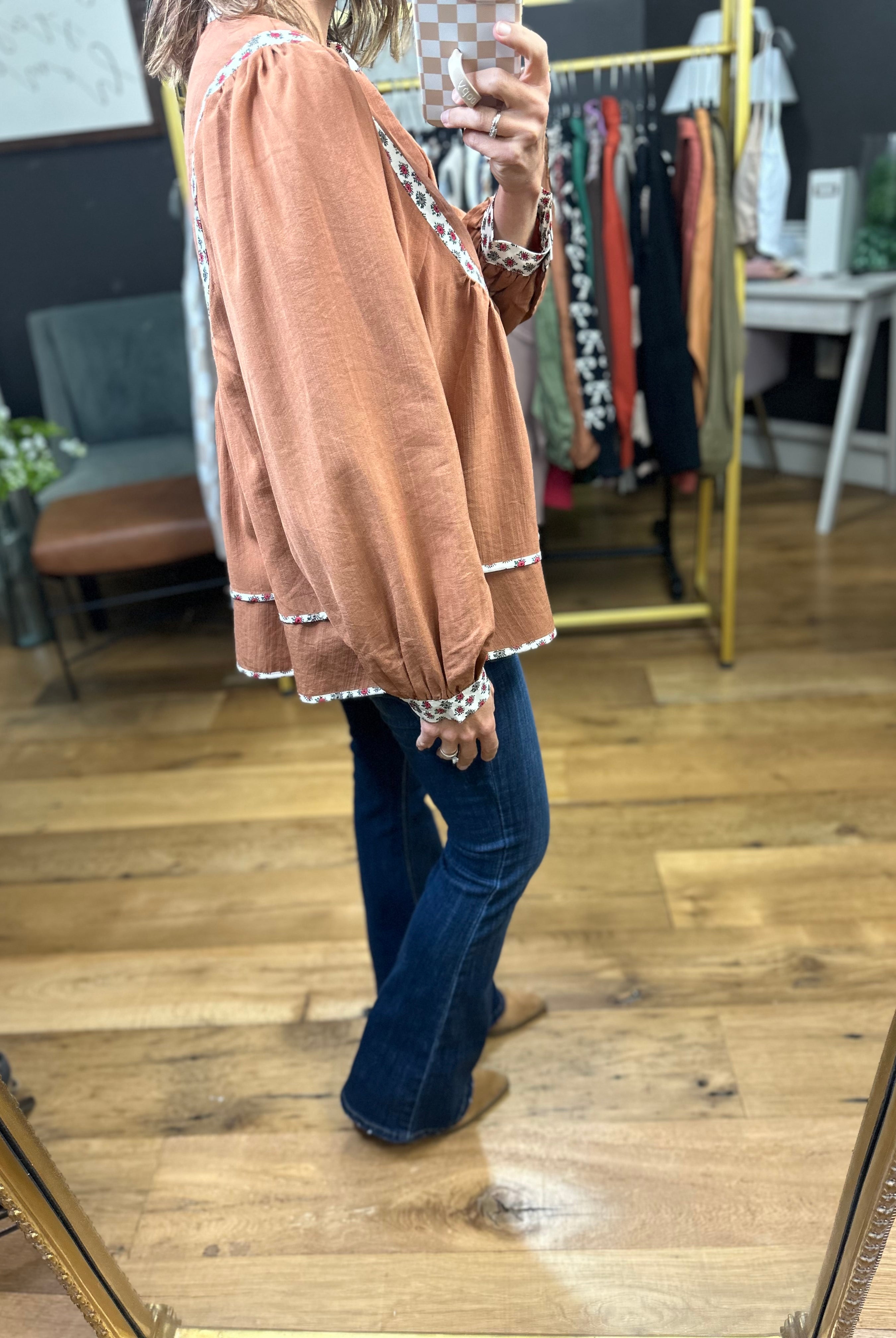 Grace Long sleeve top with floral trim - multiple colors-Entro-Anna Kaytes Boutique, Women's Fashion Boutique in Grinnell, Iowa