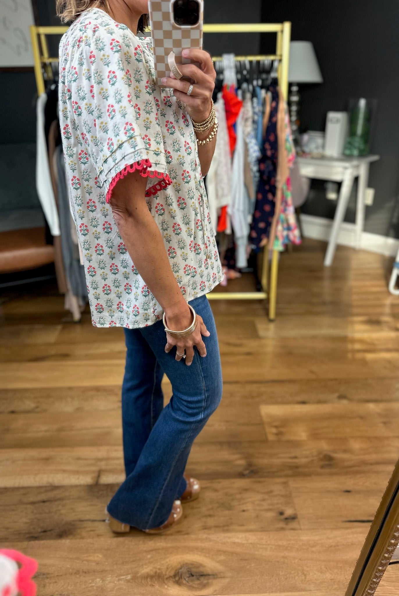 Moving Through Patterned Top - Coral-Entro-Anna Kaytes Boutique, Women's Fashion Boutique in Grinnell, Iowa